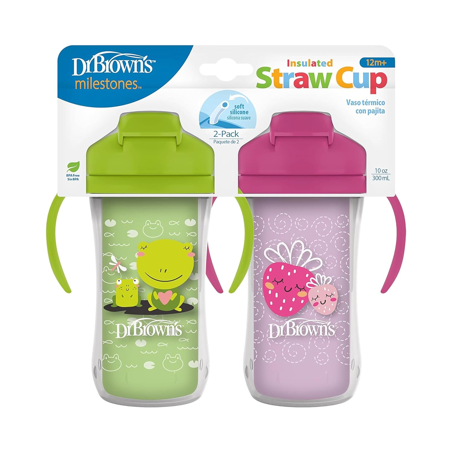 Dr Browns Milestones Insulated Sippy Cup 2-Pack Green Purple 10 oz