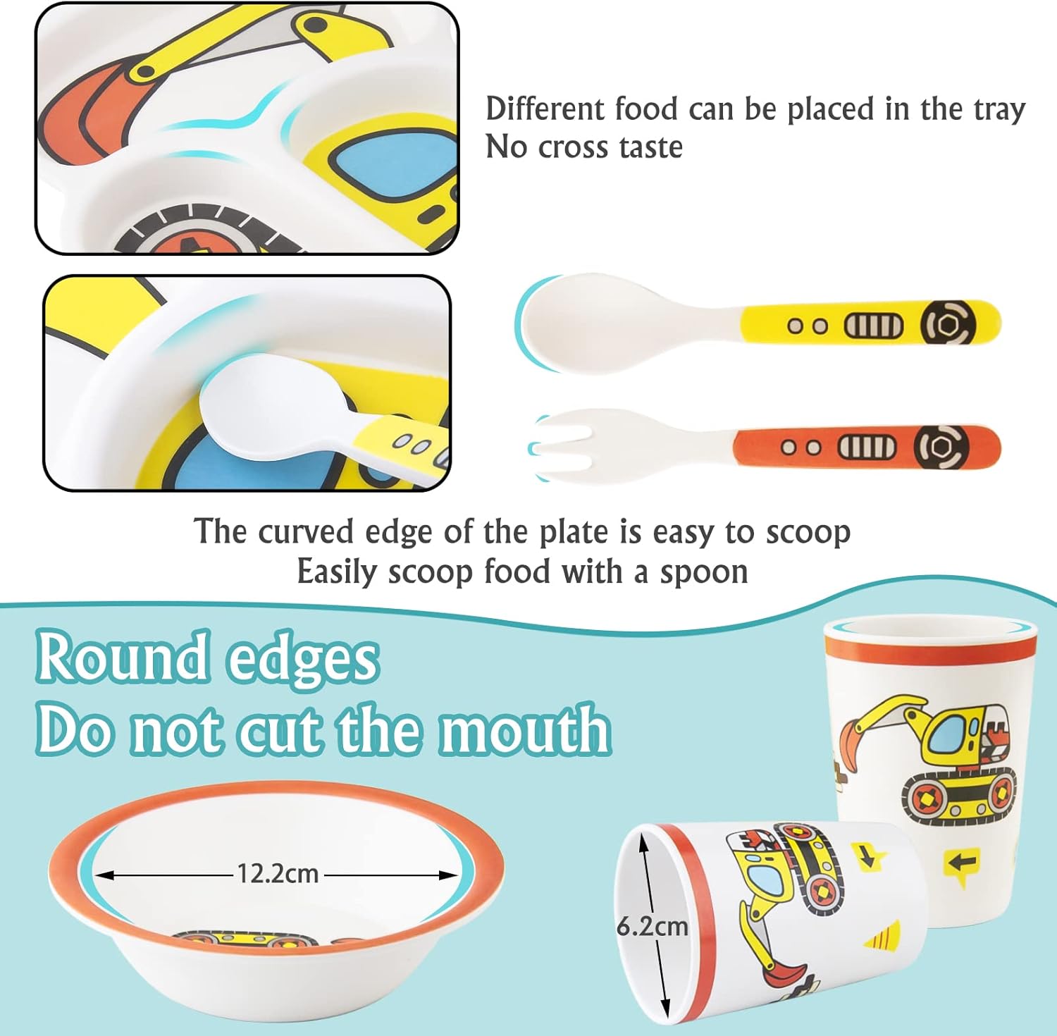 Kids Tableware Set - Toddler Plates Dinnerware with Fork and Spoon