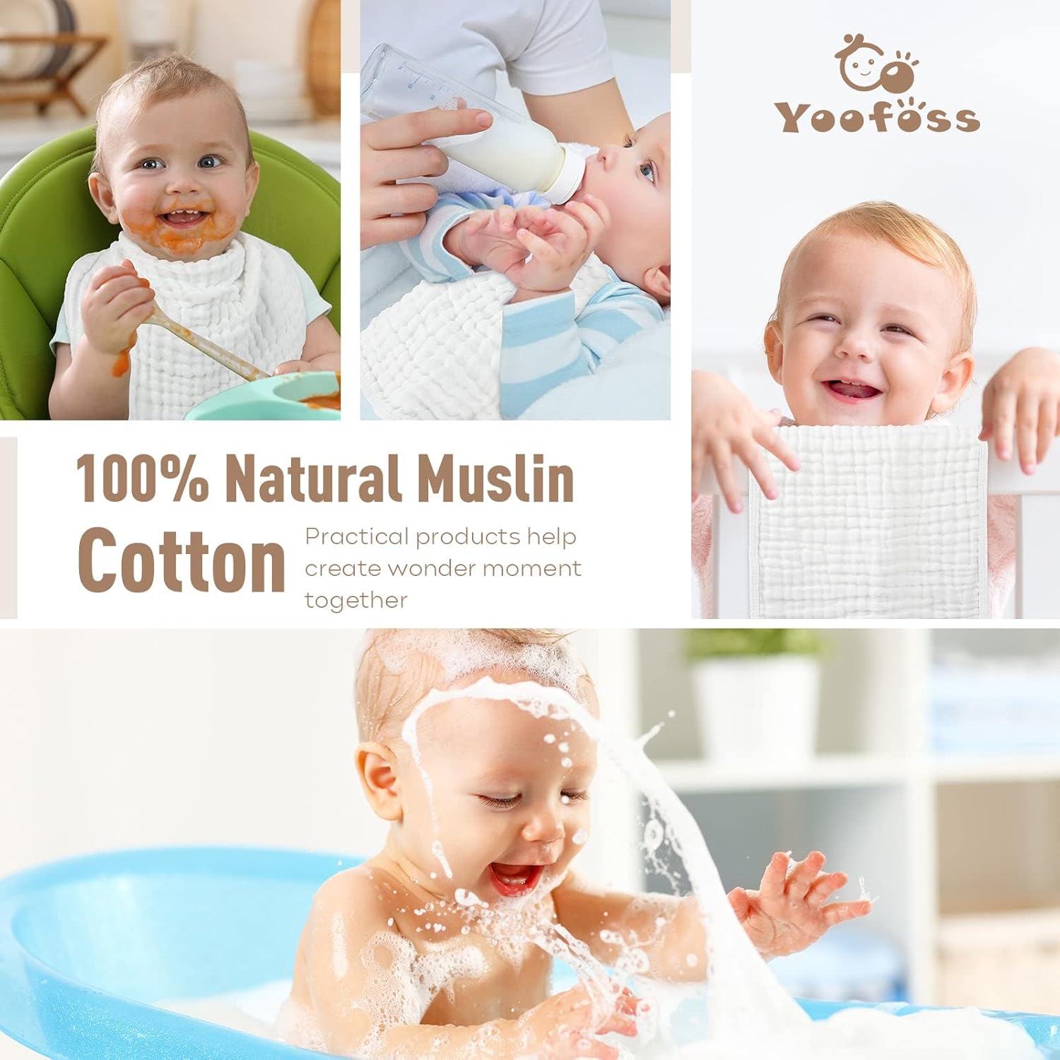 Yoofoss 10 Pack Organic Muslin Burp Cloths 20X10