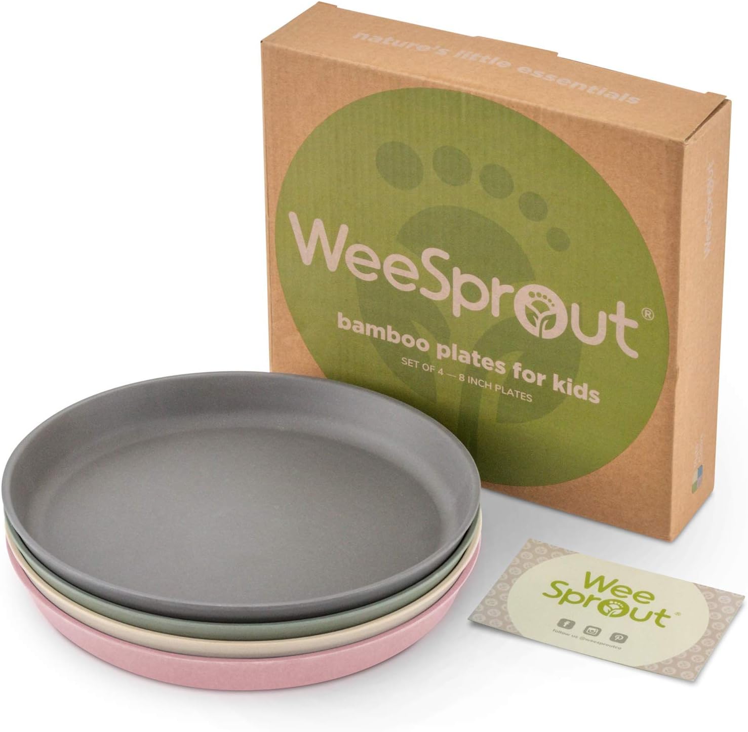 WeeSprout Bamboo Plates Set of 4 for Kids
