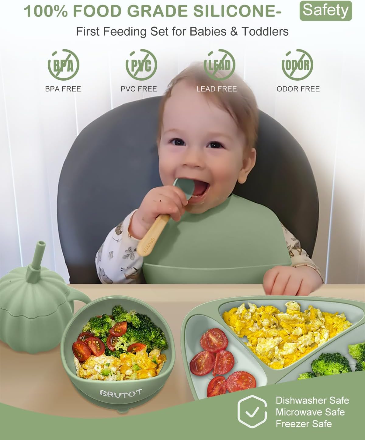 Qyeejong 9 PCS Silicone Baby Feeding Set