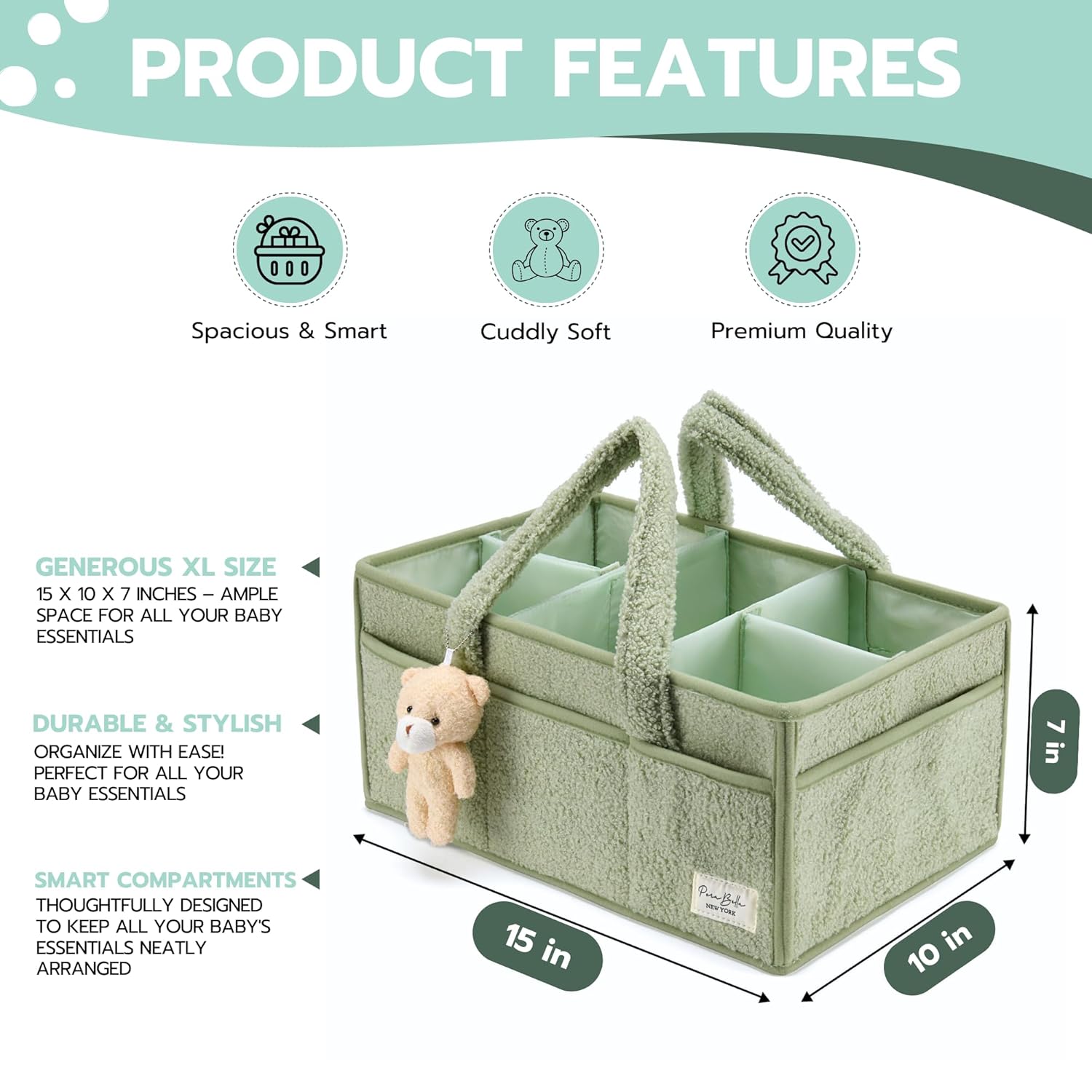 PeraBella Diaper Caddy Organizer with Teddy Bear Charm