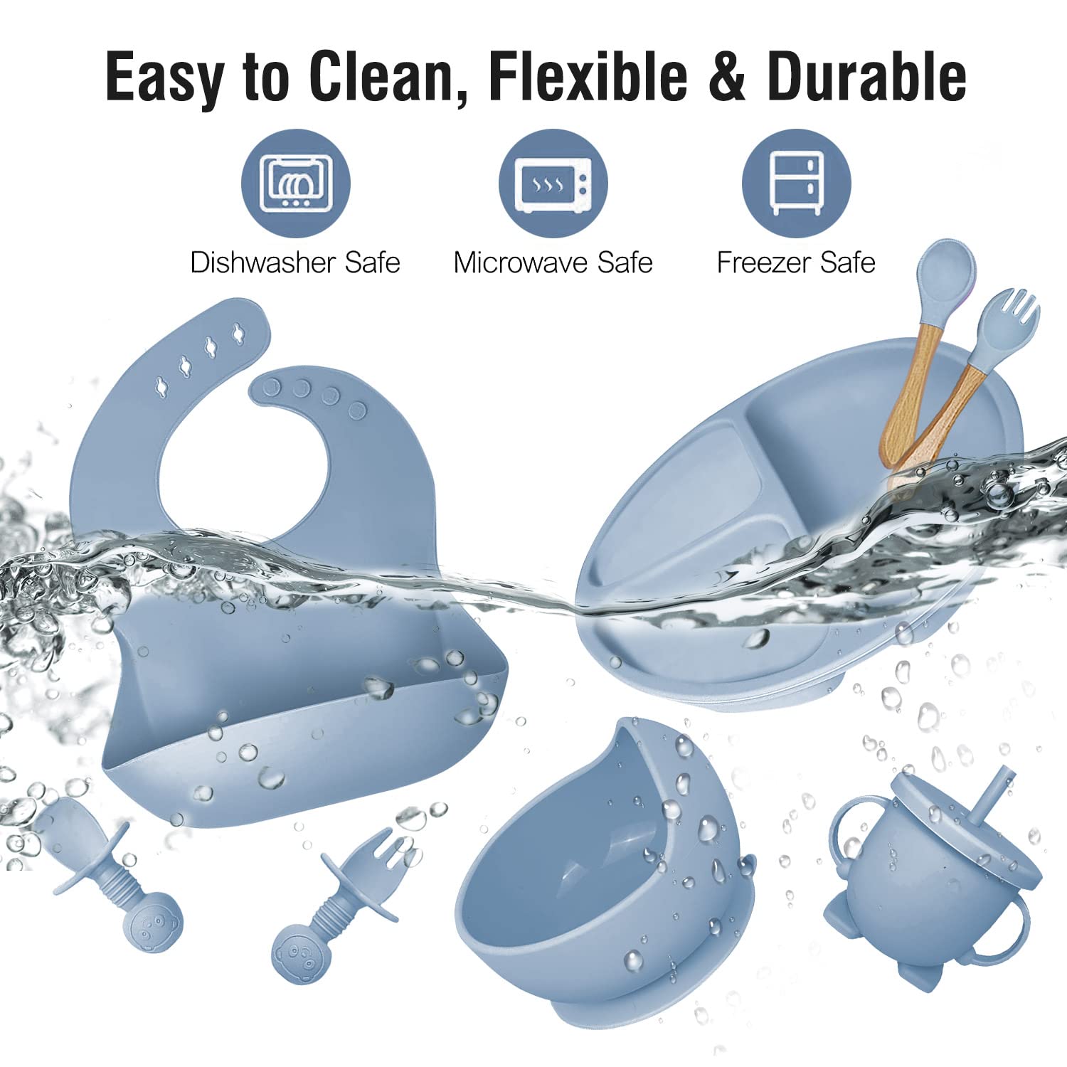 Mrkyy Silicone Baby Feeding Set with Divided Plate and Sippy Cup 1