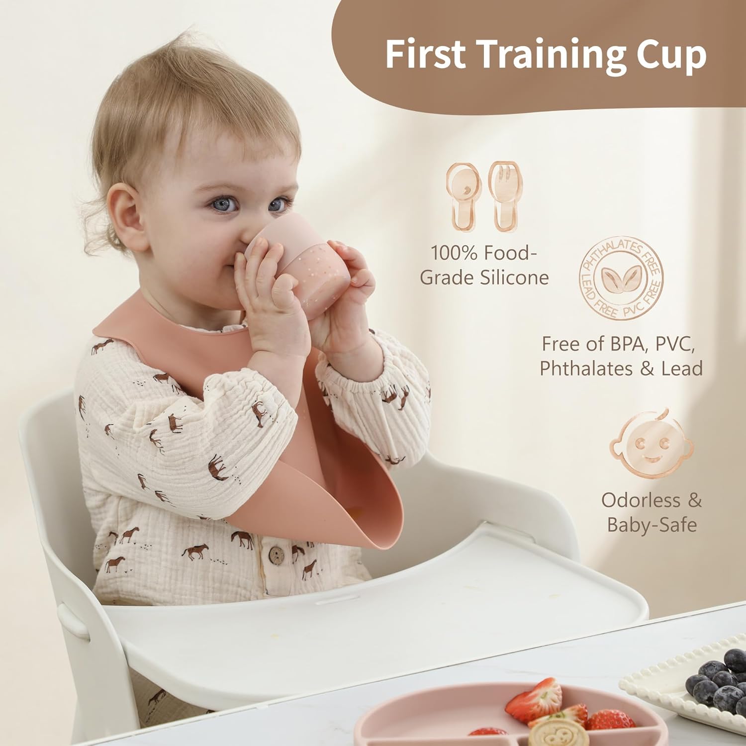 Moonkie Silicone Baby Cups 4 Months 2 oz 2 Pack Confetti