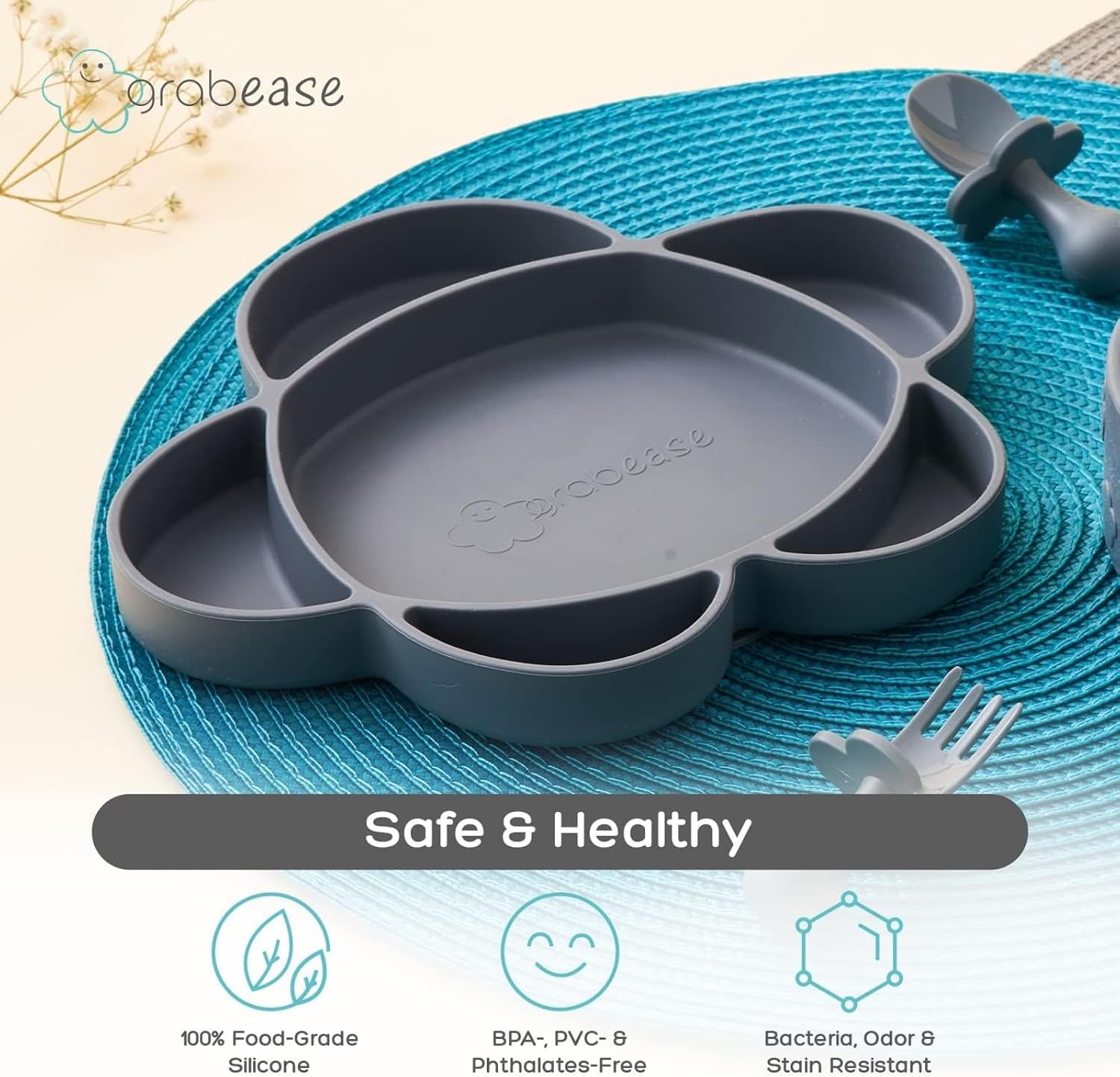 Grabease Silicone Suction Plate for Baby Toddler Self-Feeding