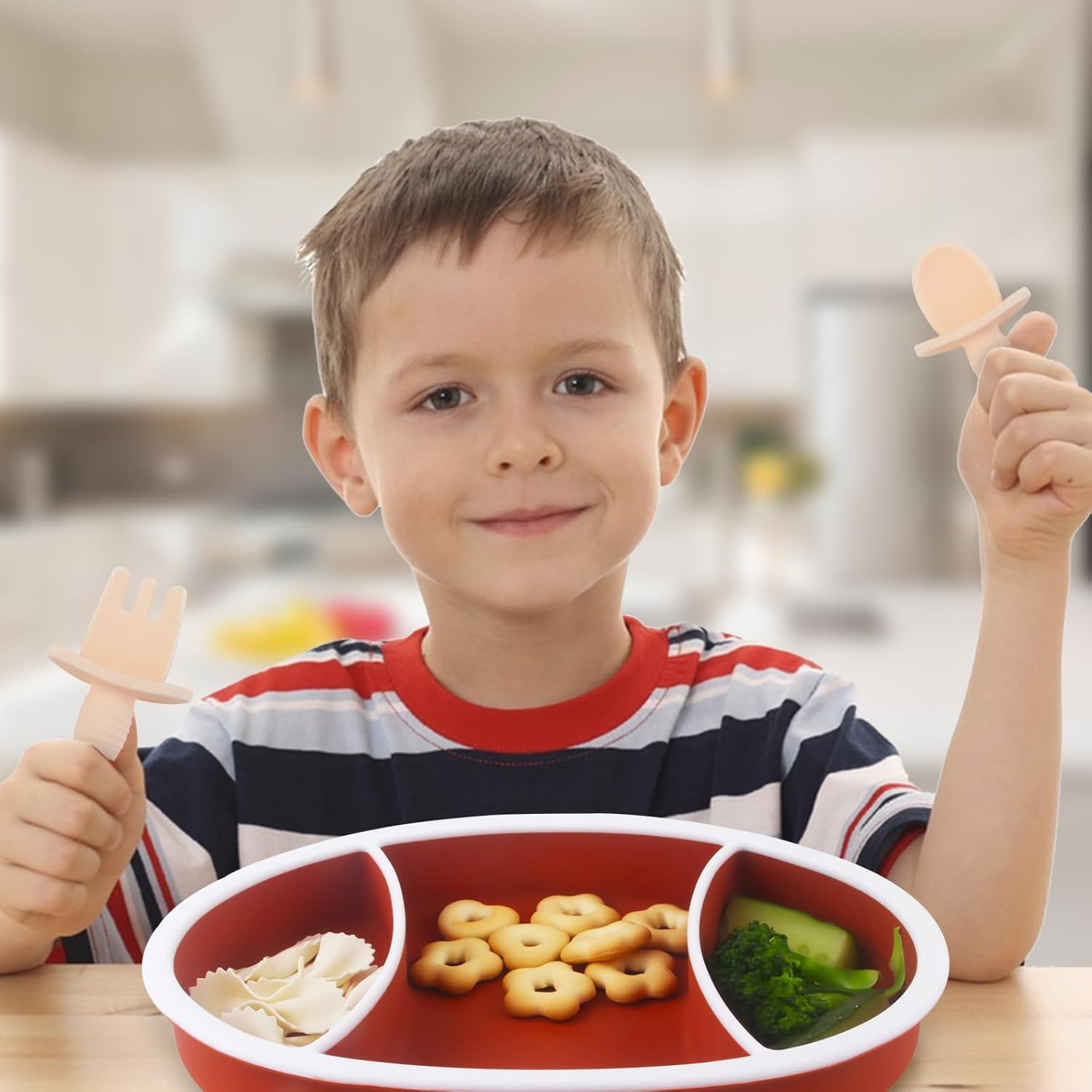 Nohlerlife Baby Plate with 3 Suction Cups and Fork Spoon