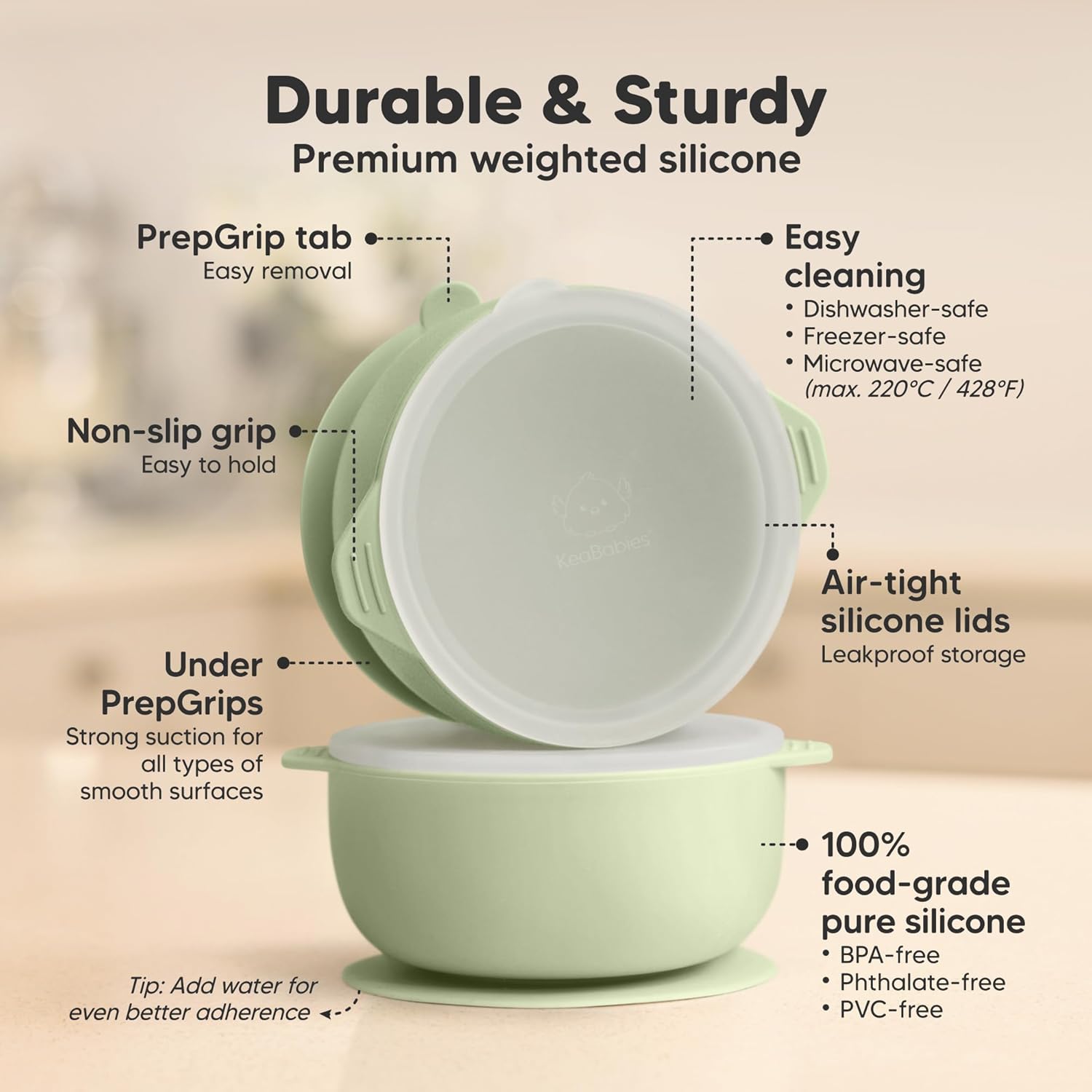 KeaBabies 2-Pack Suction Baby Bowls with Lids and 12-Pack Food Containers