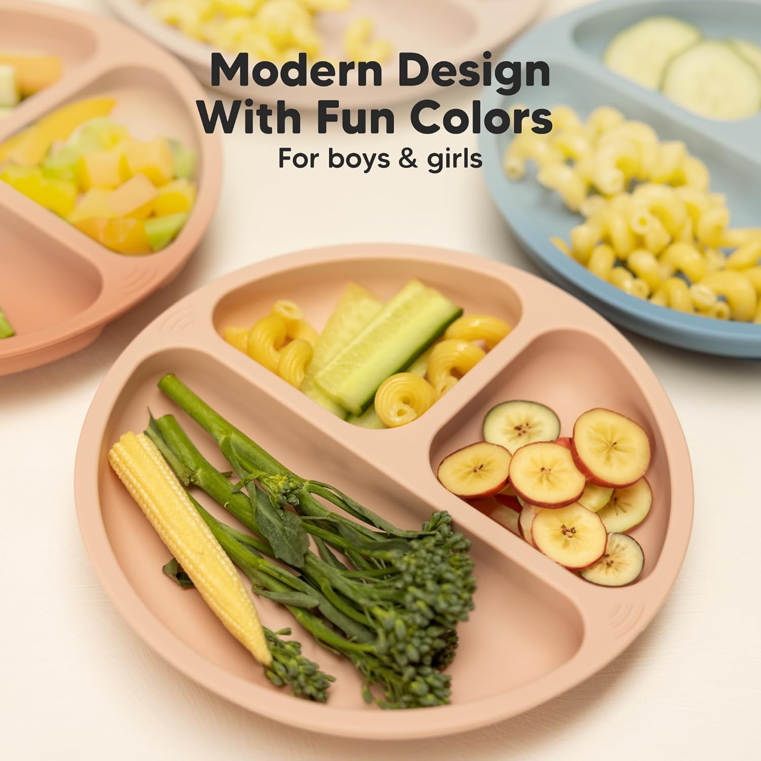 KeaBabies Suction Plates - 3-Pack BPA-Free Silicone Toddler Plates with PrepGrip Technology