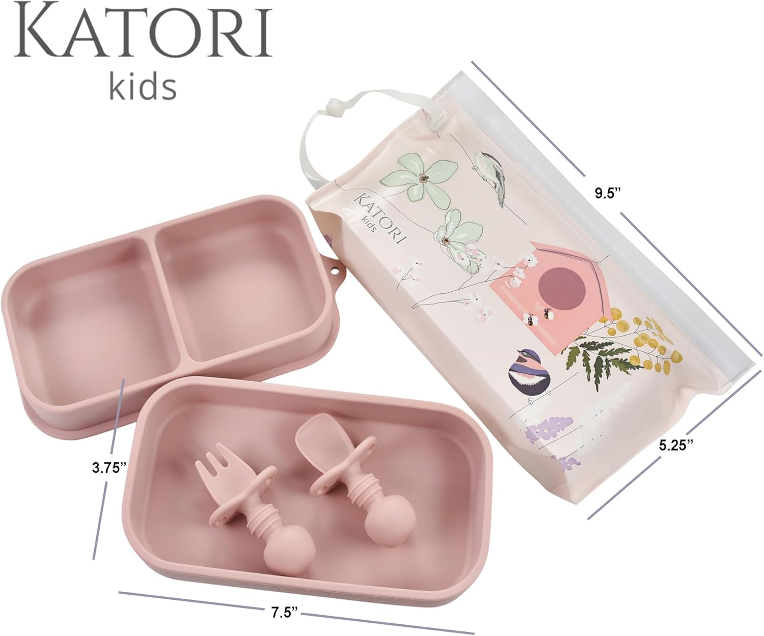 KATORI Kids Suction Plate Set 5PC Travel Baby Plates with Bag