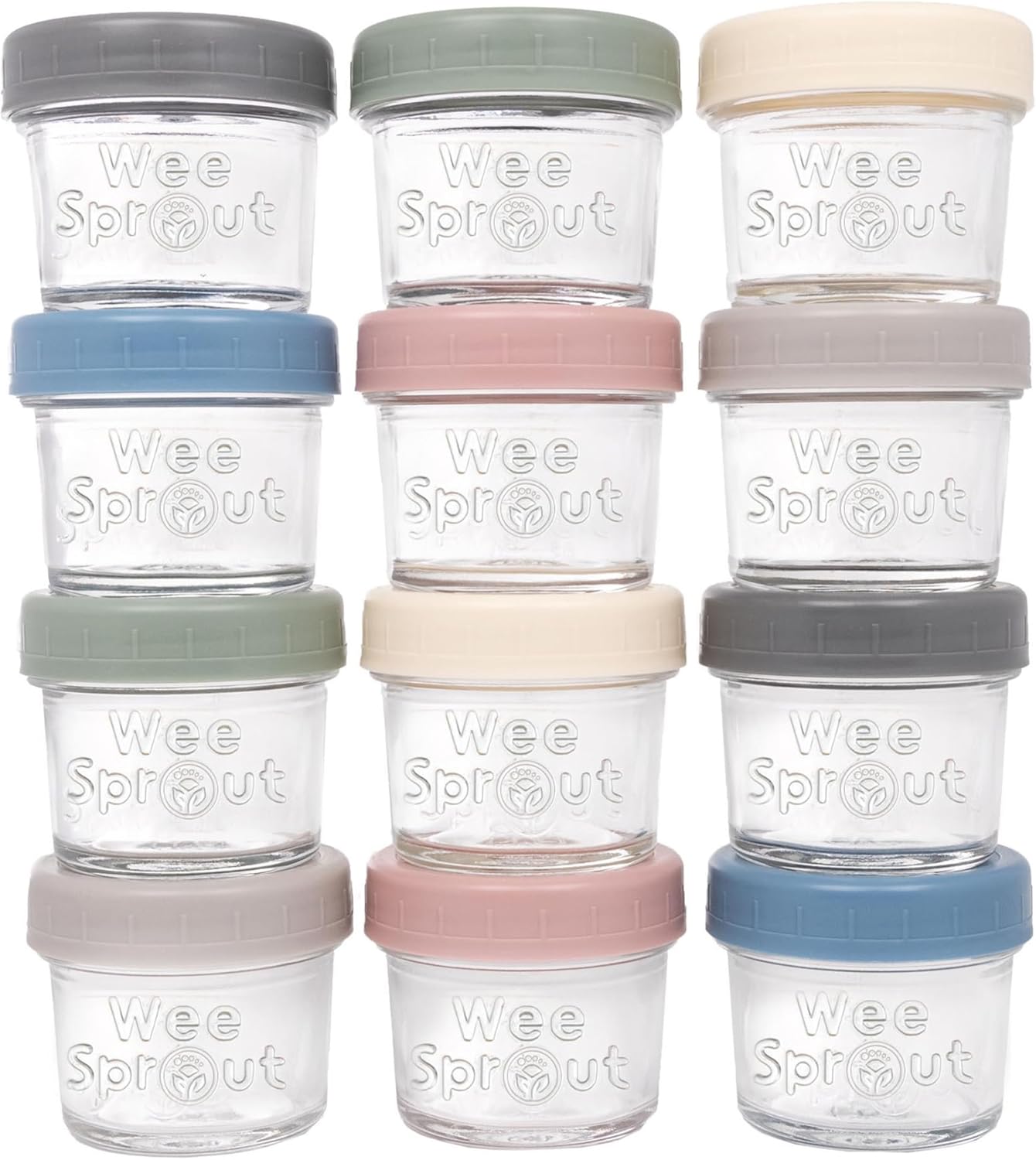 WeeSprout Glass Baby Food Storage Jars 12 Pack Set