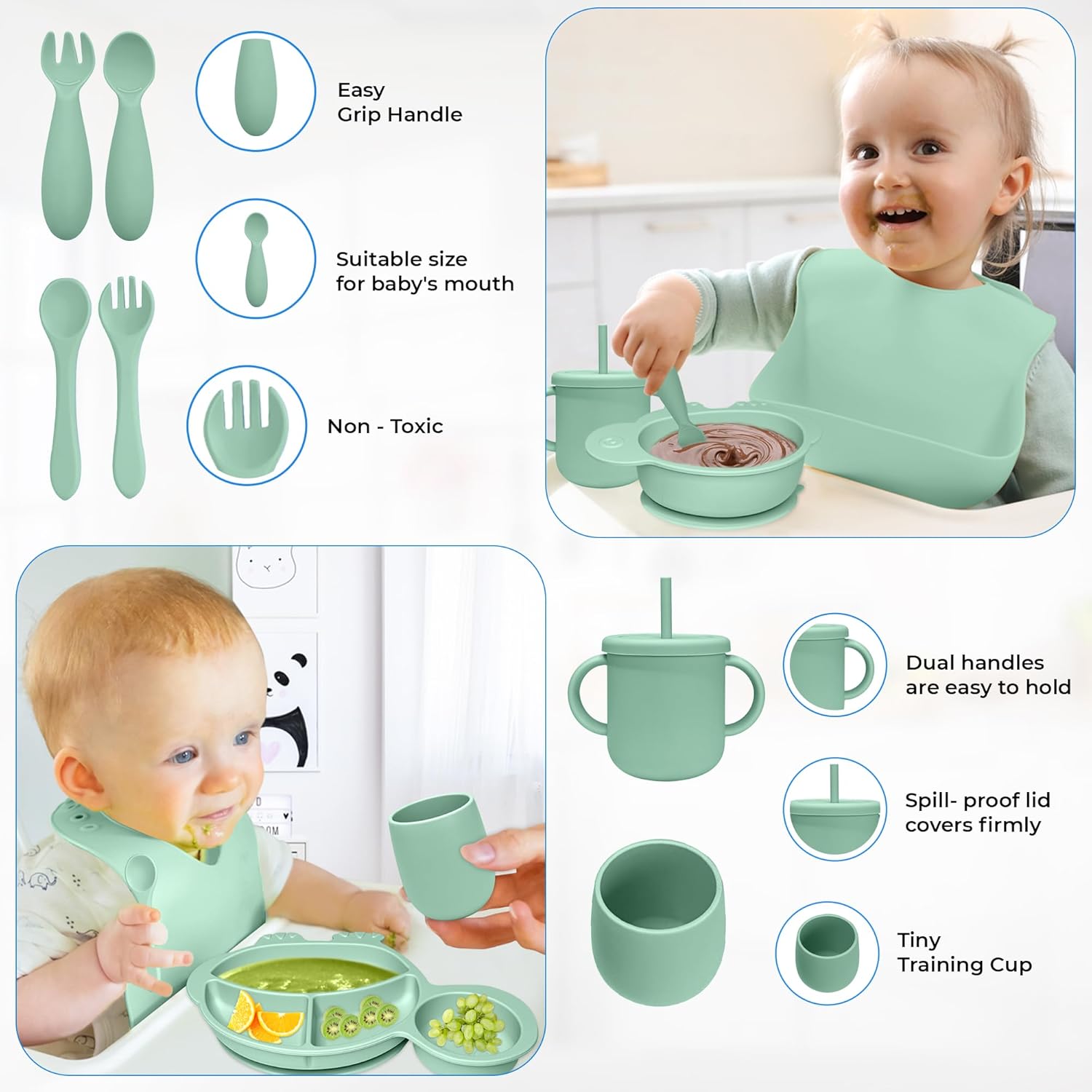DELICADOU 9-Piece Baby Led Weaning Set with Turtle Shape