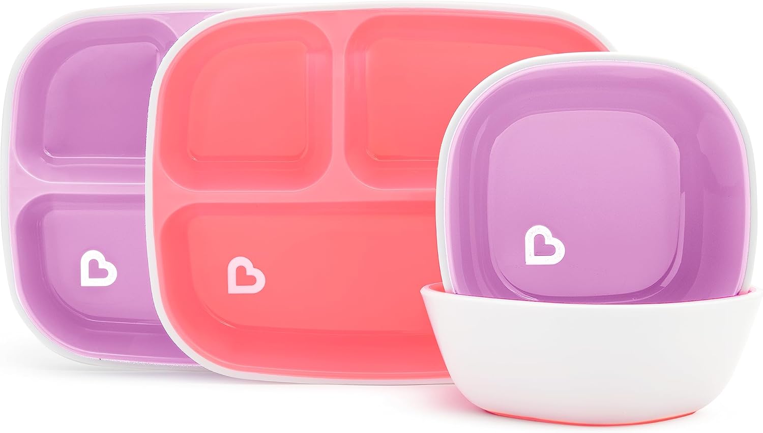 Munchkin Splash 4 Piece Toddler Plate and Bowl Set Pink Purple