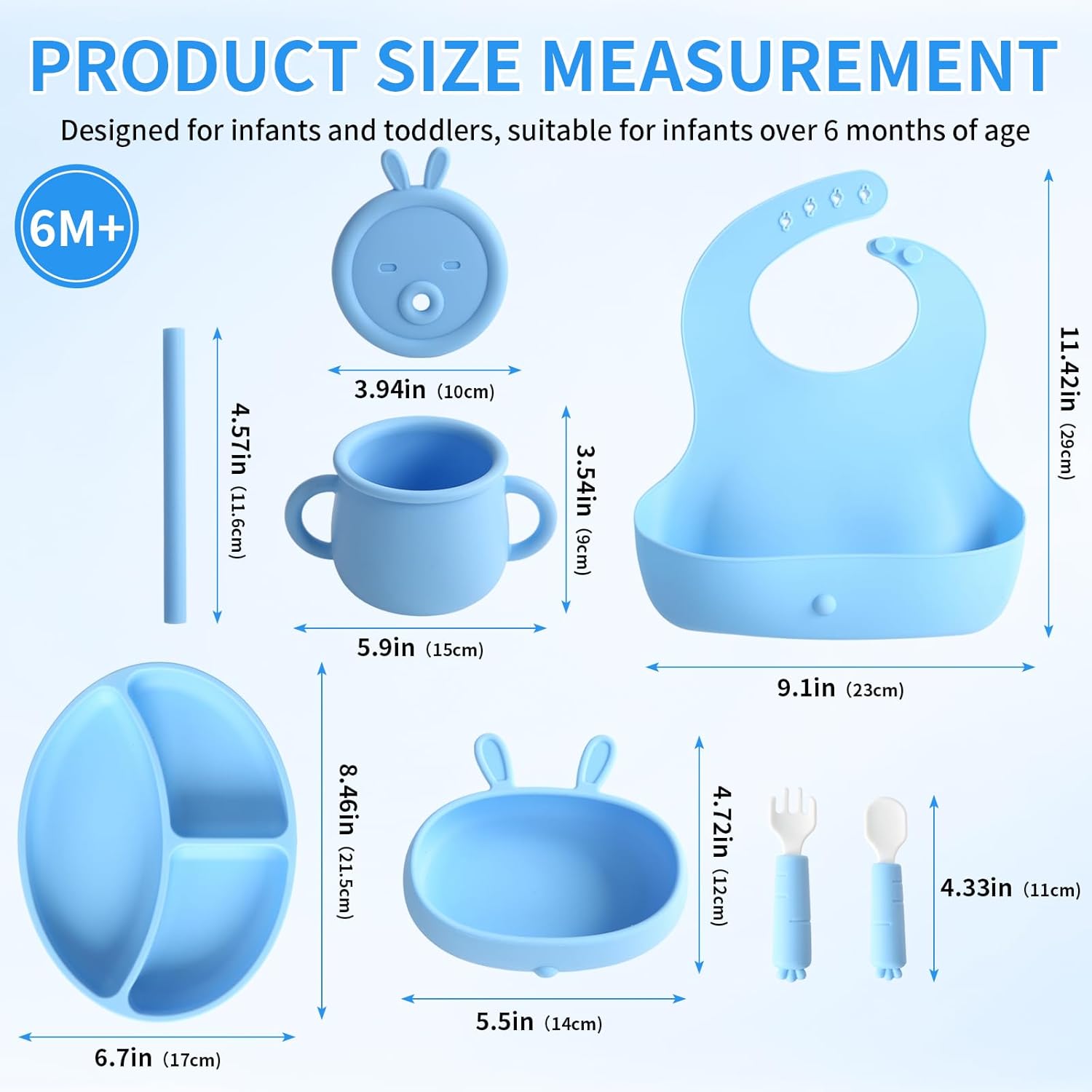 EuChoiz Silicone Baby Feeding Set with Cute Bunny Blue
