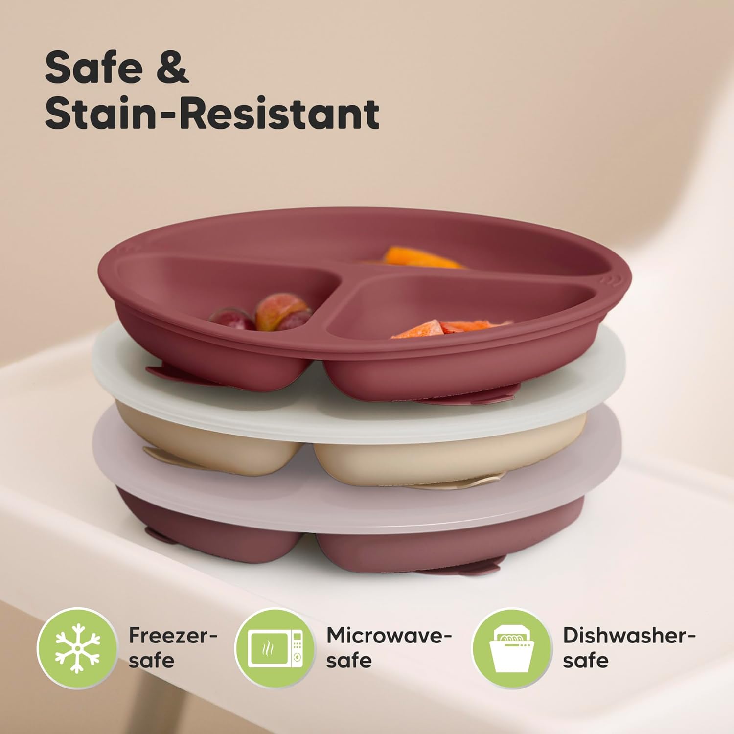 KeaBabies Suction Plates with Lids - 3-Pack