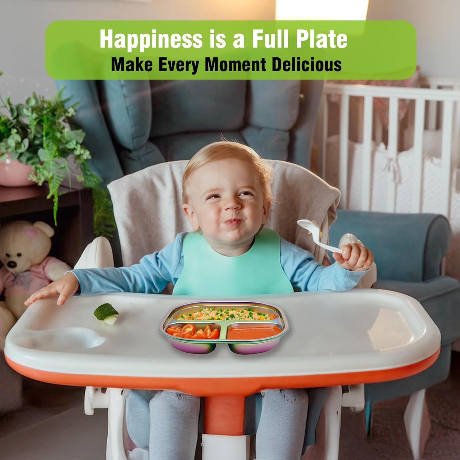 Stainless Steel Rainbow Divided Plates for Kids