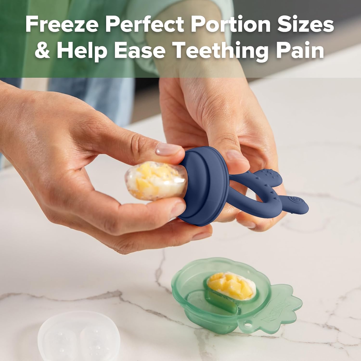 Haakaa Baby Food Feeder Freezer Nibble Tray Combo 4 Month Steel Blue