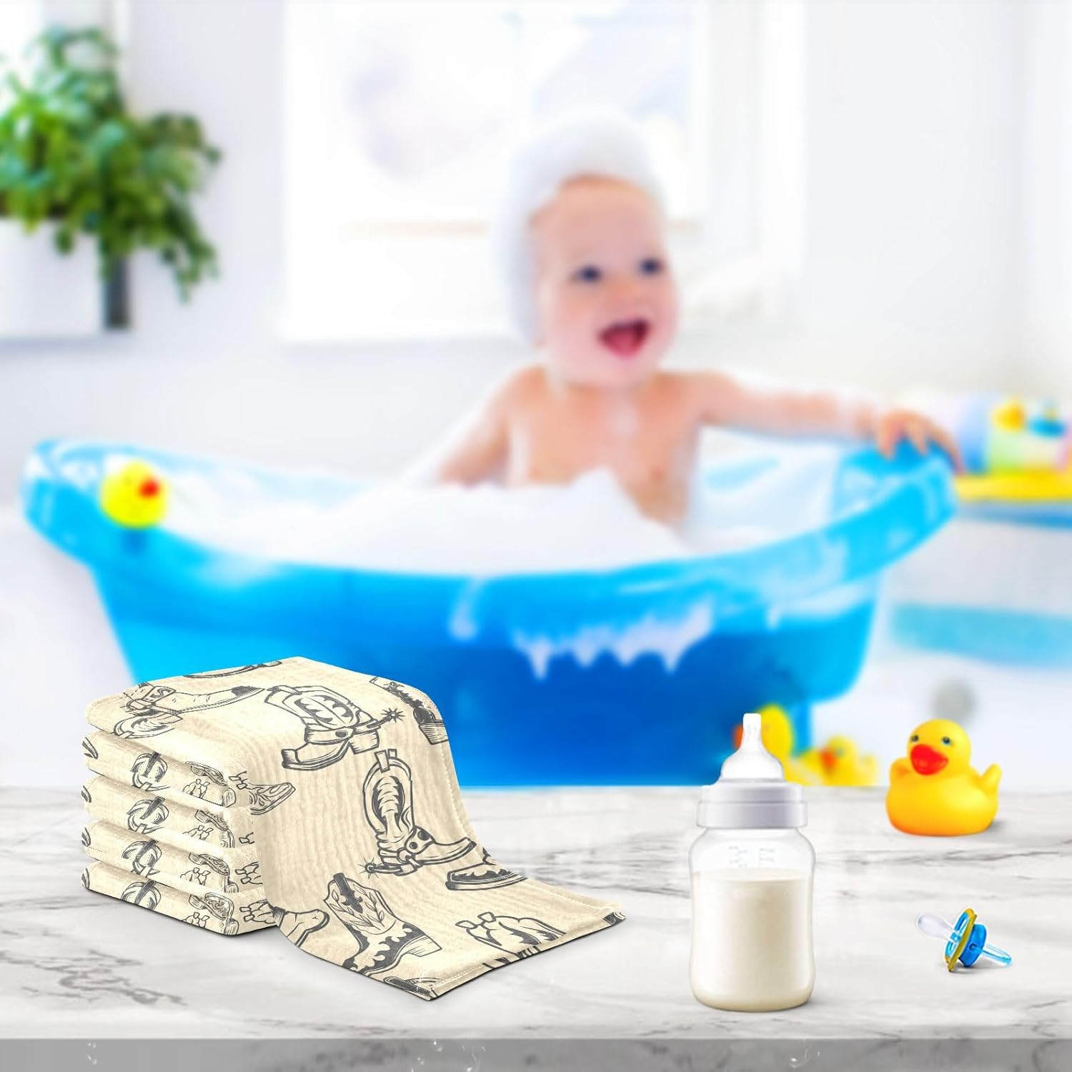 CUPADA Cowboy Boots Baby Muslin Washcloths 3 Pack