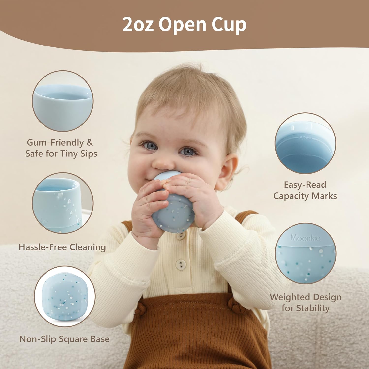 Moonkie Silicone Baby Cups 4 Months 2 oz 2 Pack Confetti