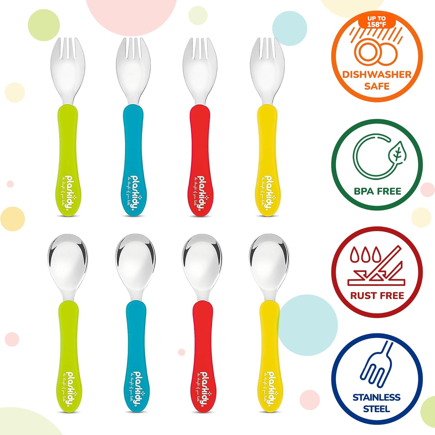 Toddler Silverware Set of 8 - BPA Free Dishwasher Safe