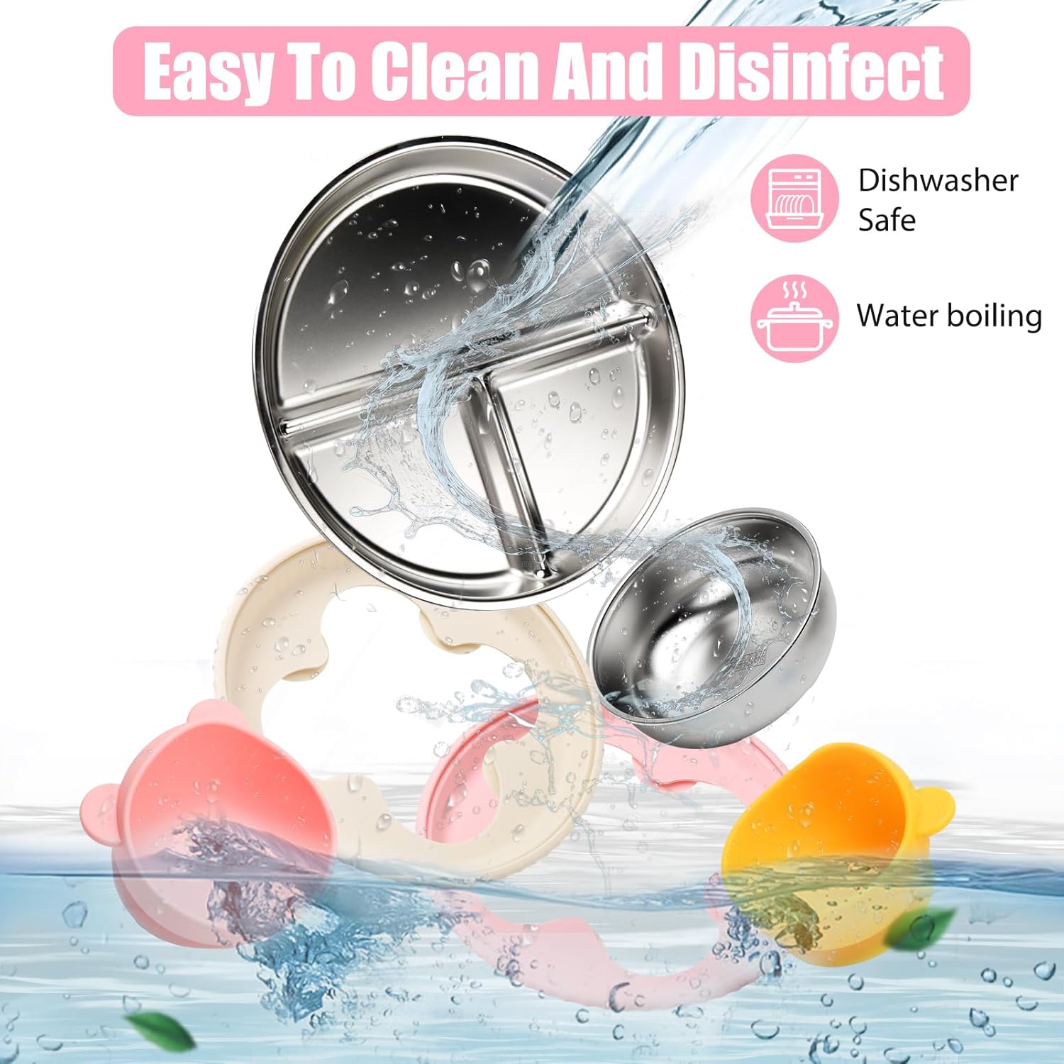 MISSLILI 4-Pack Stainless Steel Plates Bowls Set