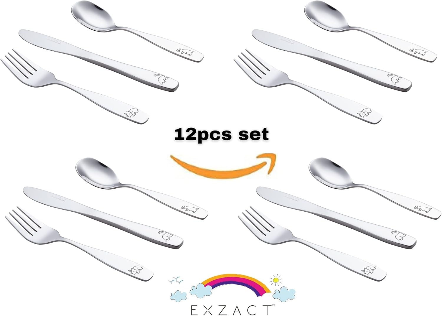 Exzact Kids Flatware Set 12pcs with Dinosaurs