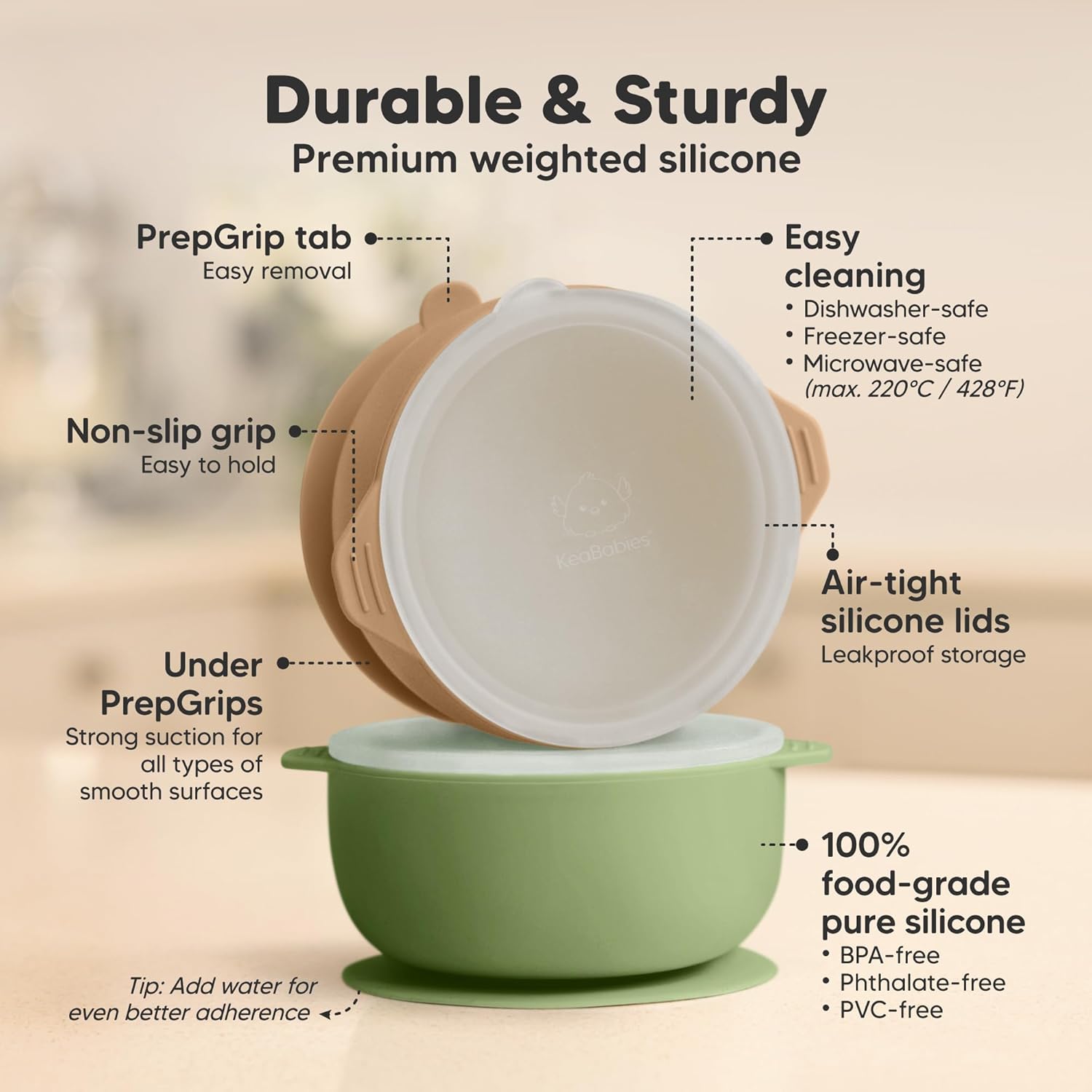 KeaBabies 2-Pack Suction Baby Bowls with Lids and Utensils 1
