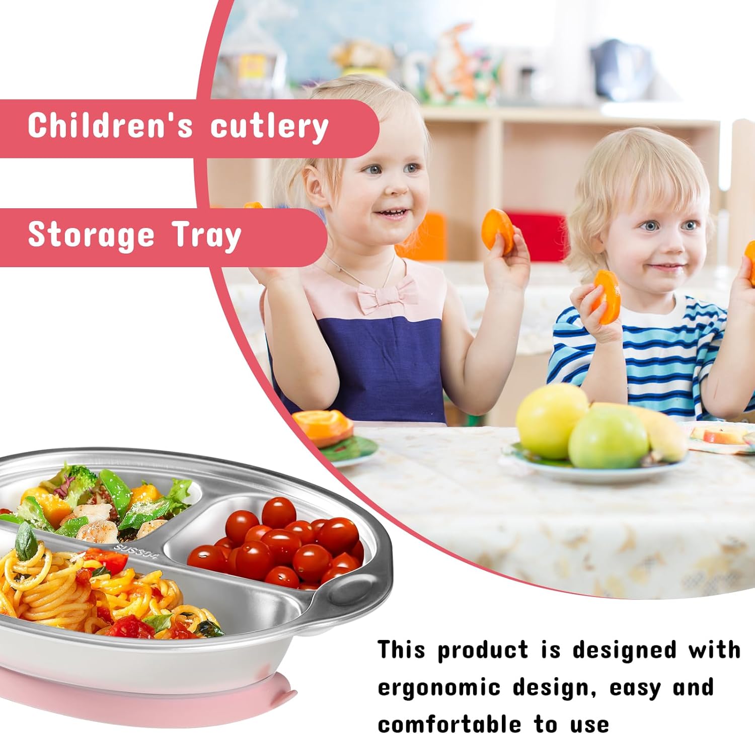 Mrs Chou Pink Stainless Steel Baby Suction Plates
