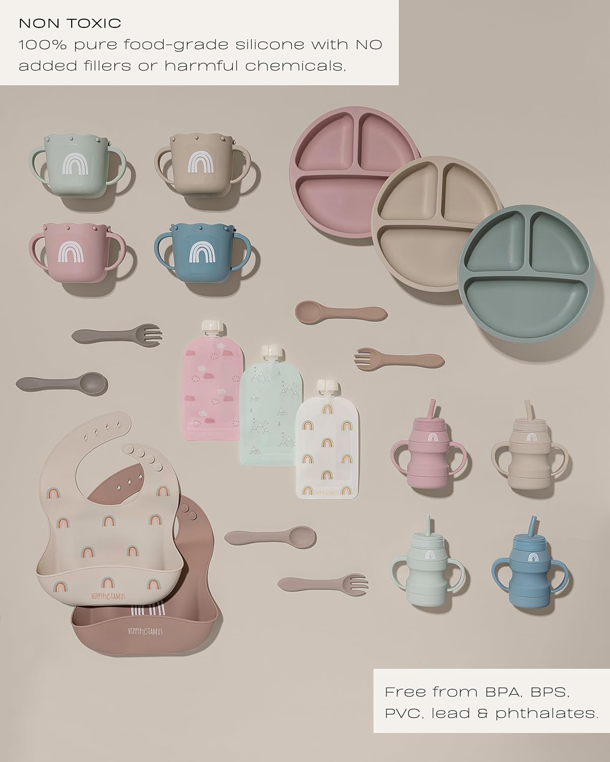 Hippypotamus Toddler Plates with Suction - Set of 3
