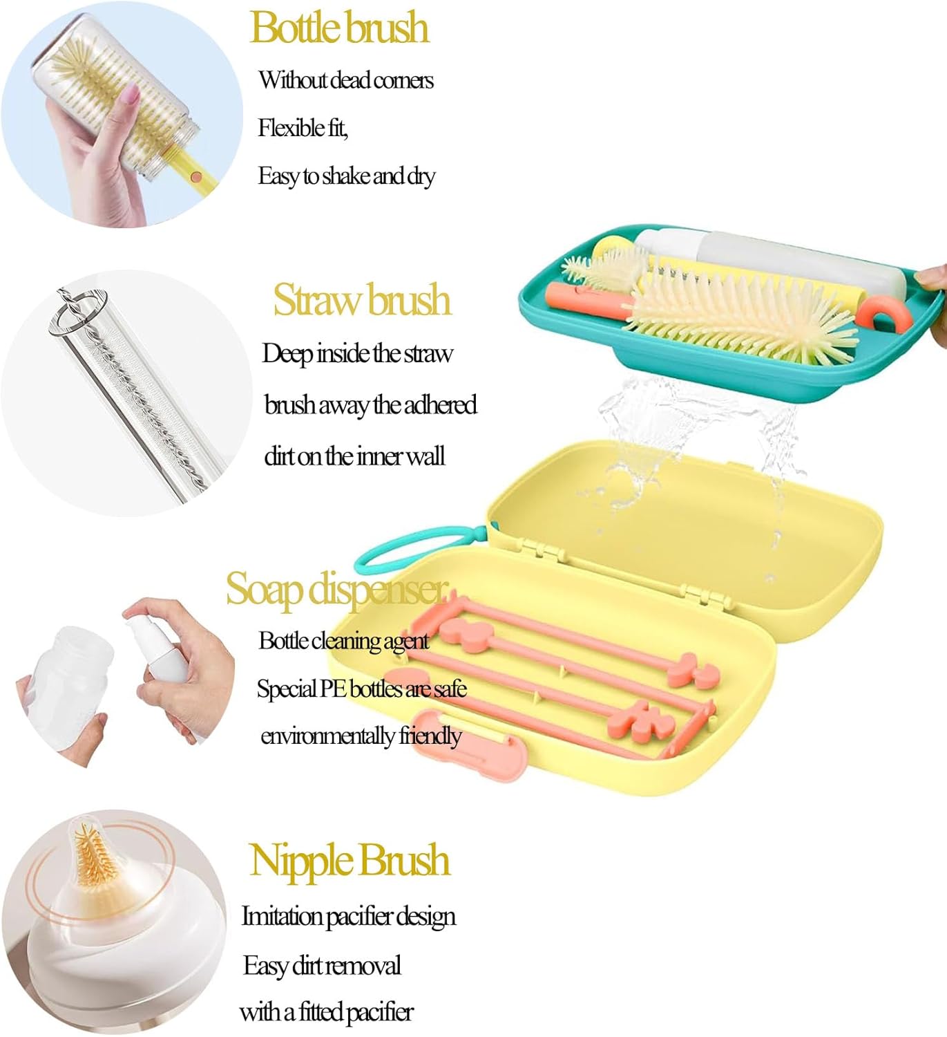 7-in-1 Baby Bottle Cleaning Kit with Storage Yellow