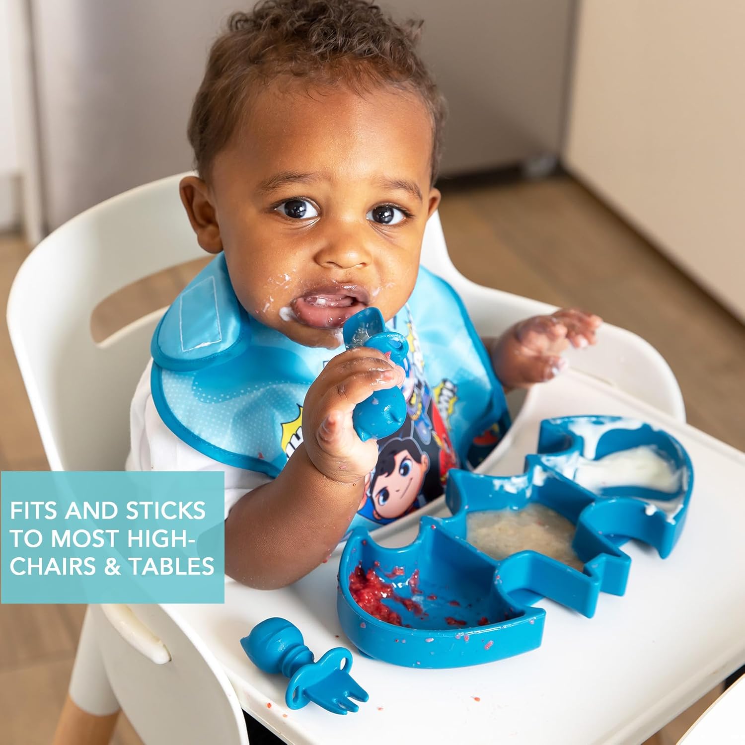 Bumkins Toddler Suction Plate with Sticky Base - Batman Blue