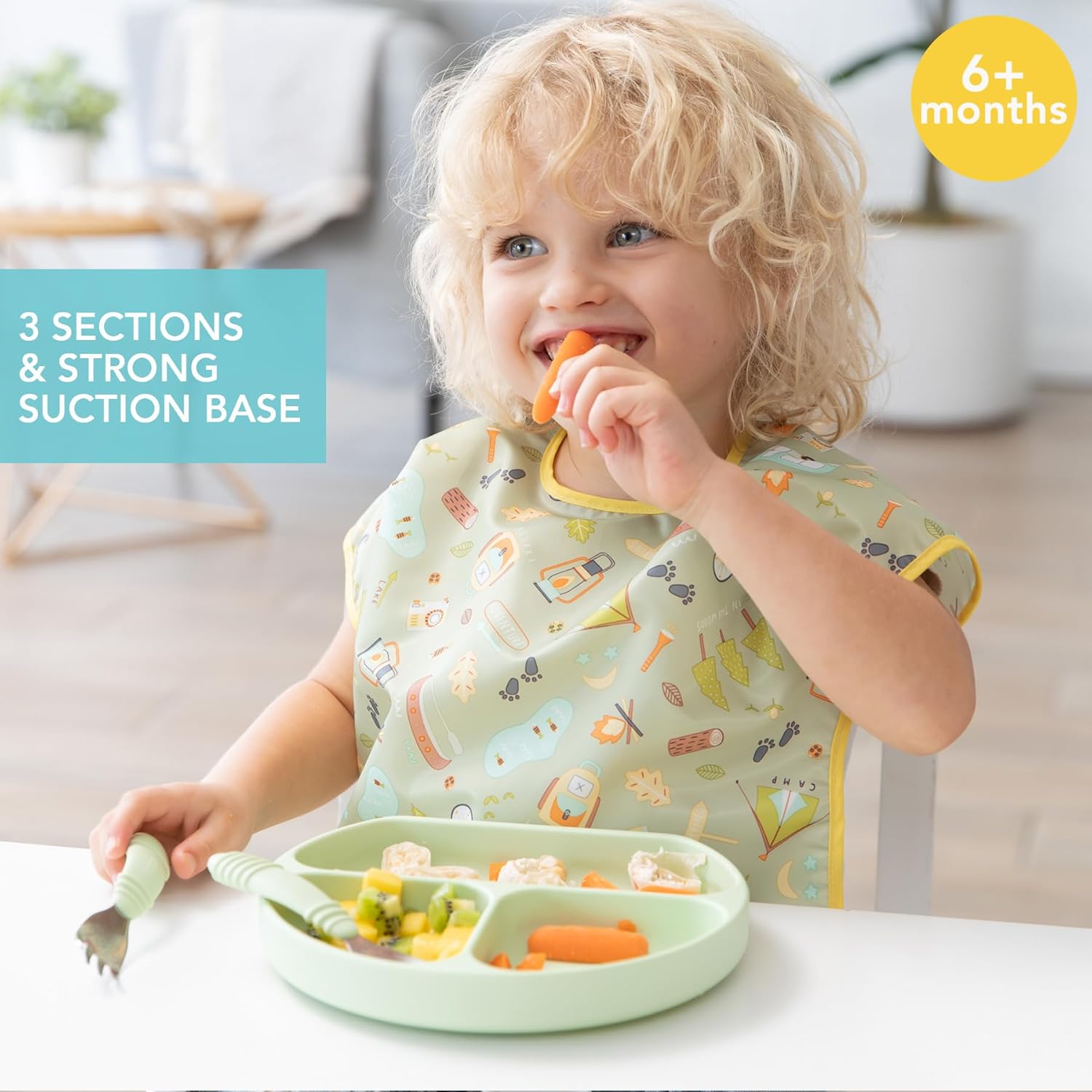 Bumkins Toddler Suction Plate for 6 Months and Up Sage