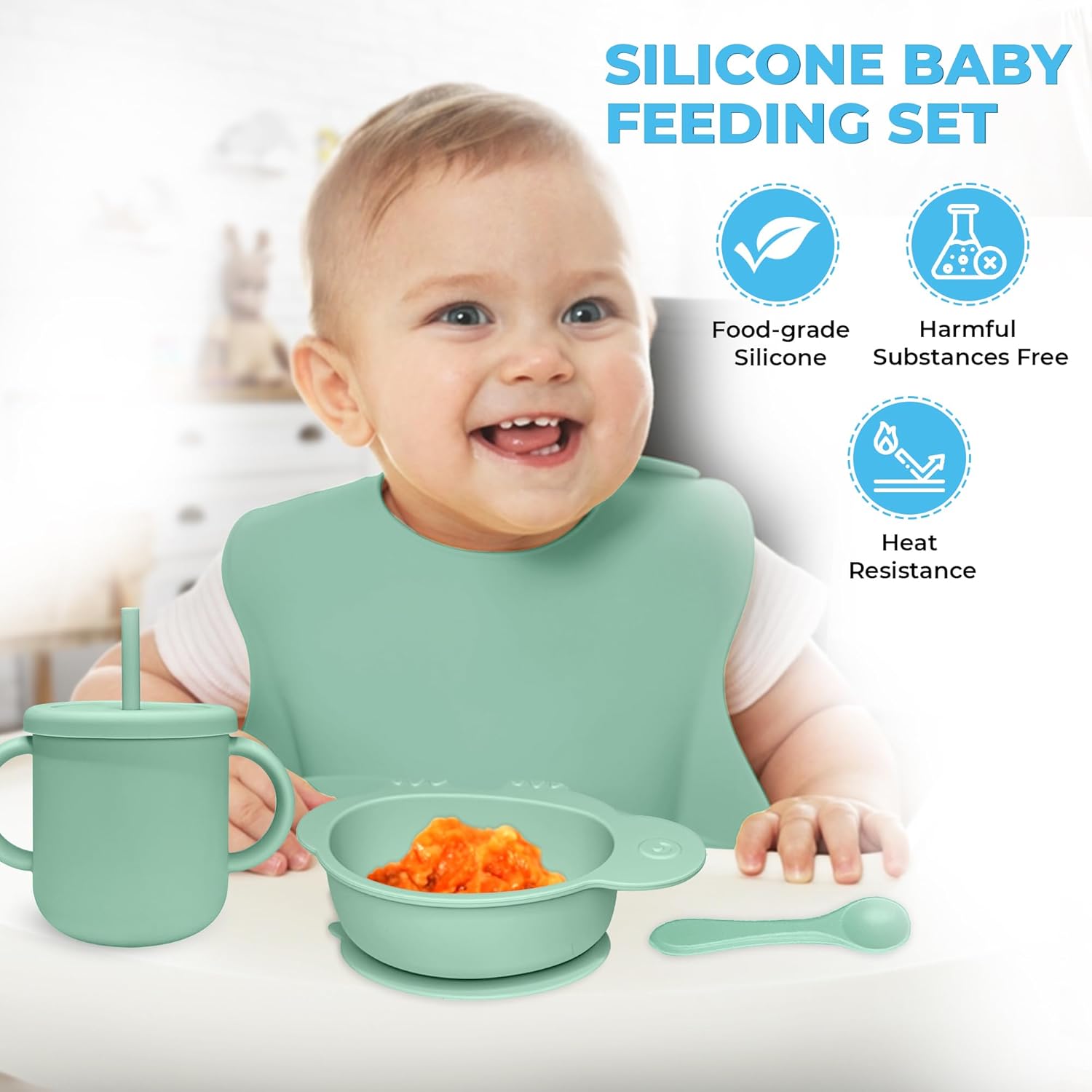 DELICADOU 9-Piece Baby Led Weaning Set with Turtle Shape