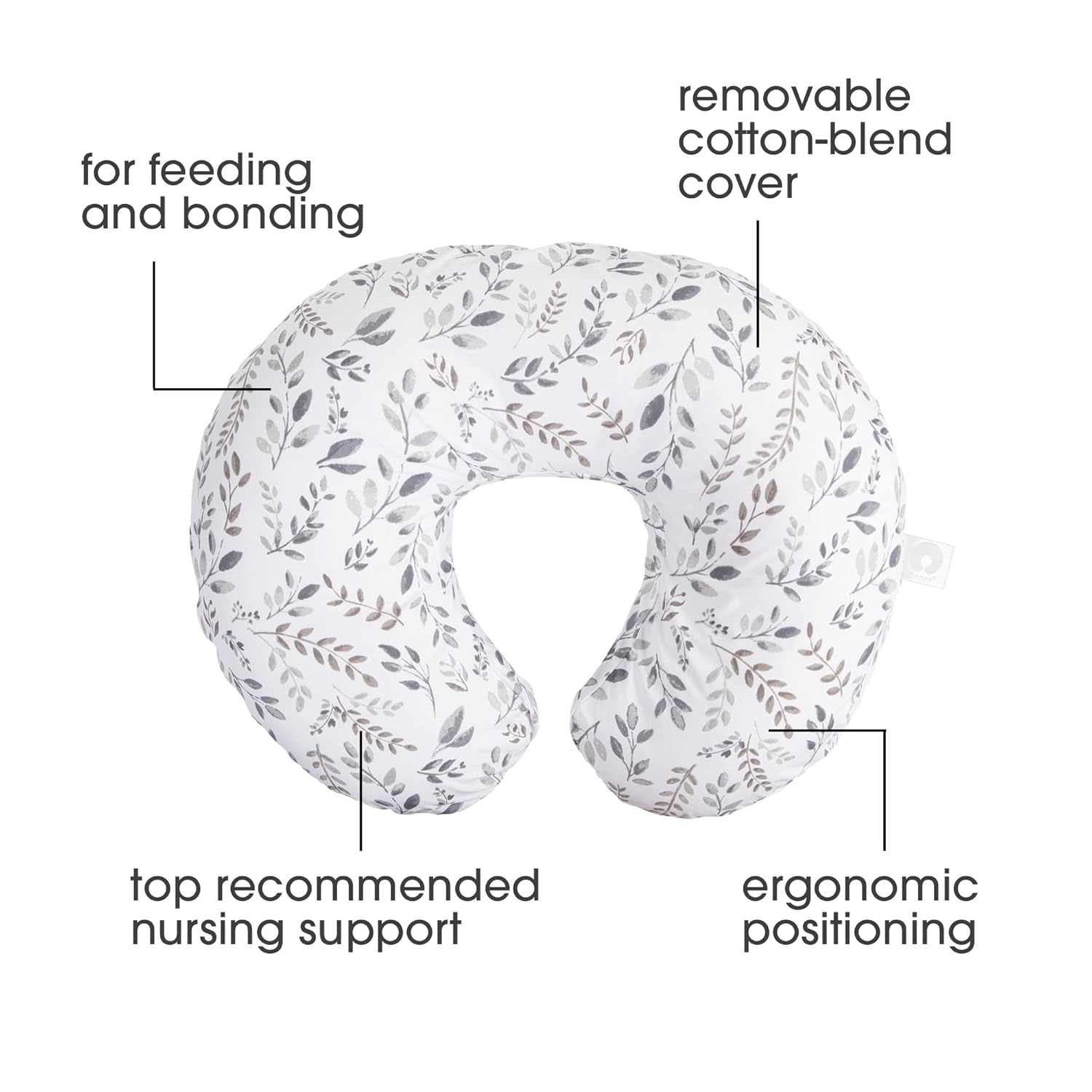 Boppy Original Nursing Pillow Gray Taupe Leaves