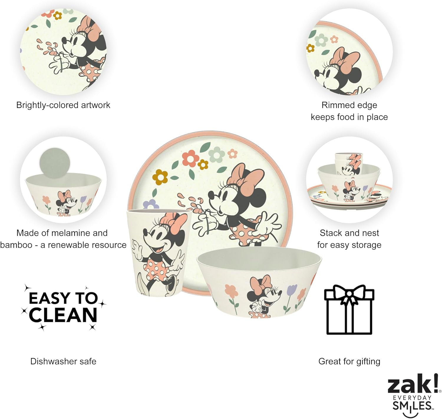 Zak Designs Disney Minnie Mouse Dinnerware Set 3 Pieces