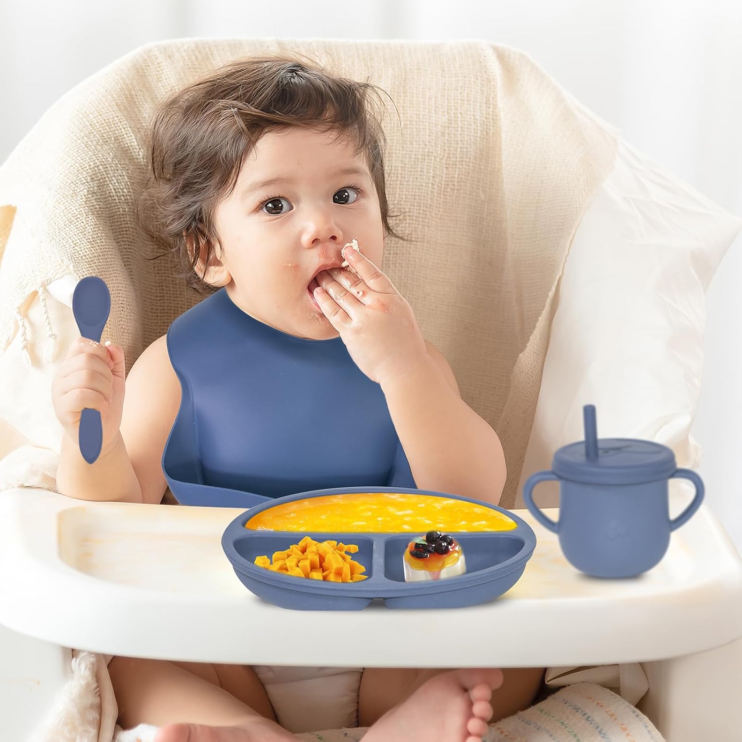Dormlony 100 Silicone Baby Feeding Set Navy Blue