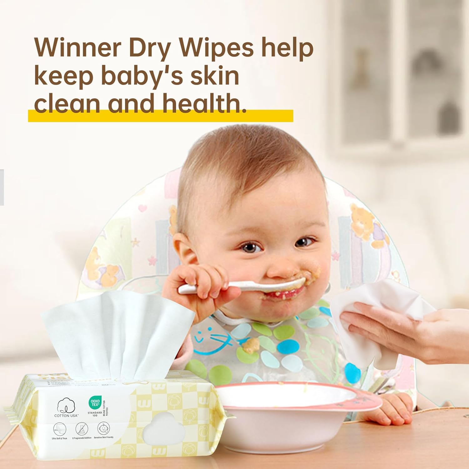 Winner 100 USA Cotton Dry Wipes 240 Count Pack of 3