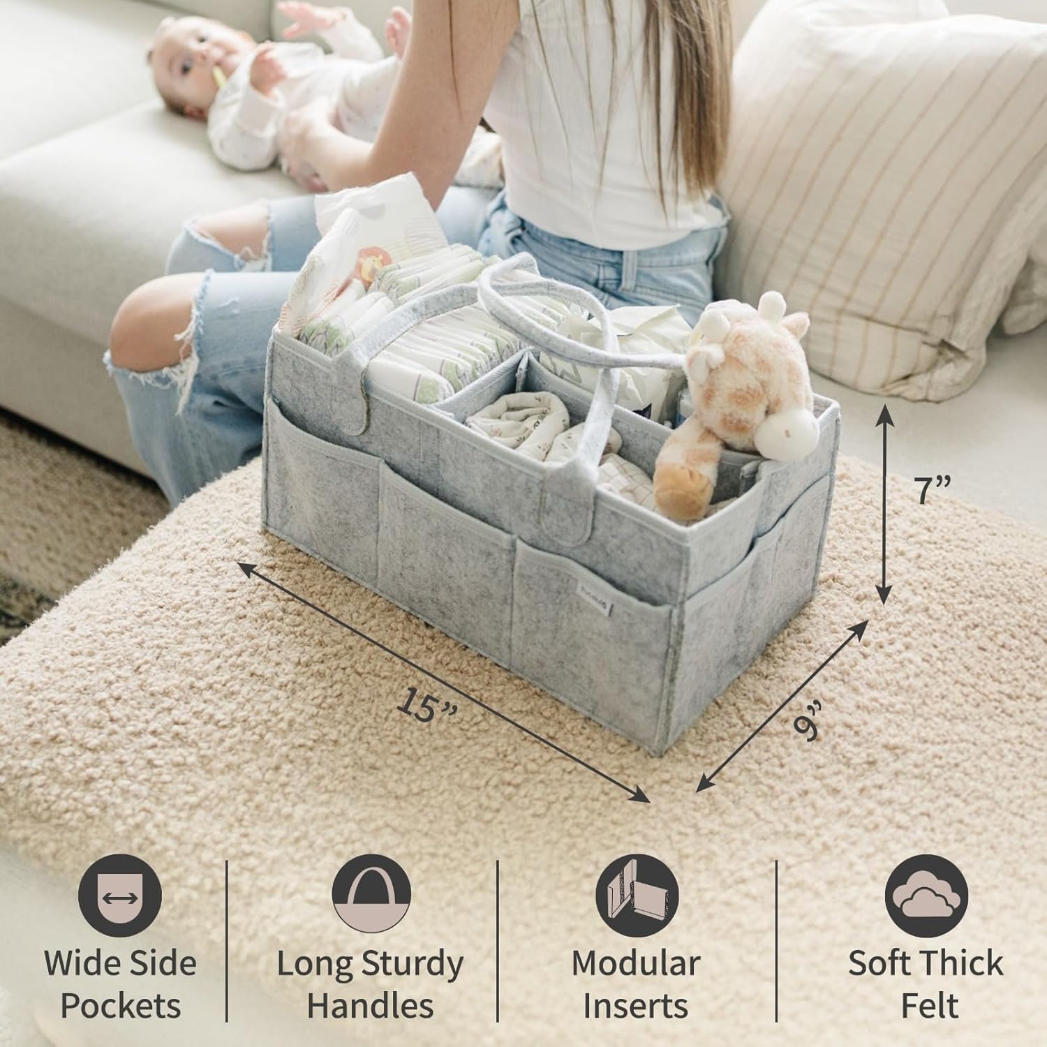 Putska Nursery Storage Basket - Diaper Caddy Organizer 1