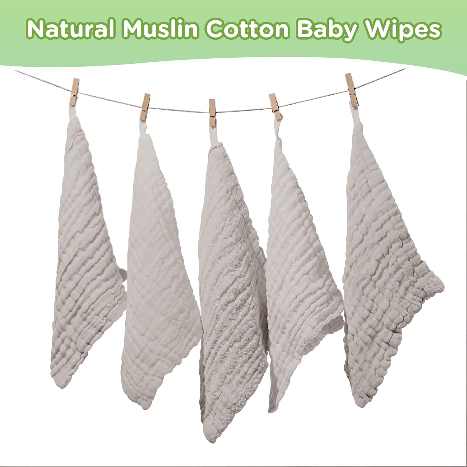 Breling 20 Pcs Muslin Washcloth Set Gray