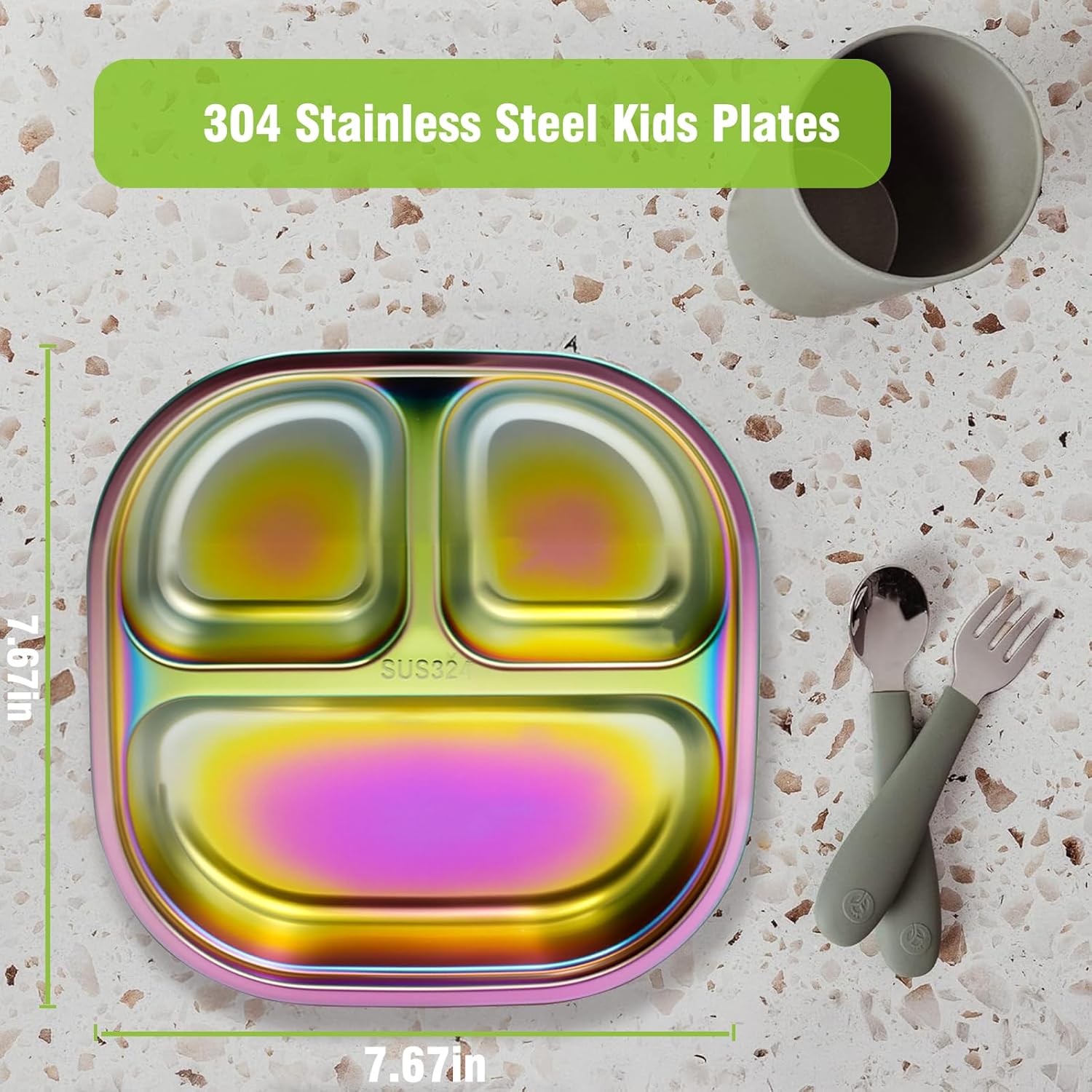 Stainless Steel Rainbow Divided Plates for Kids