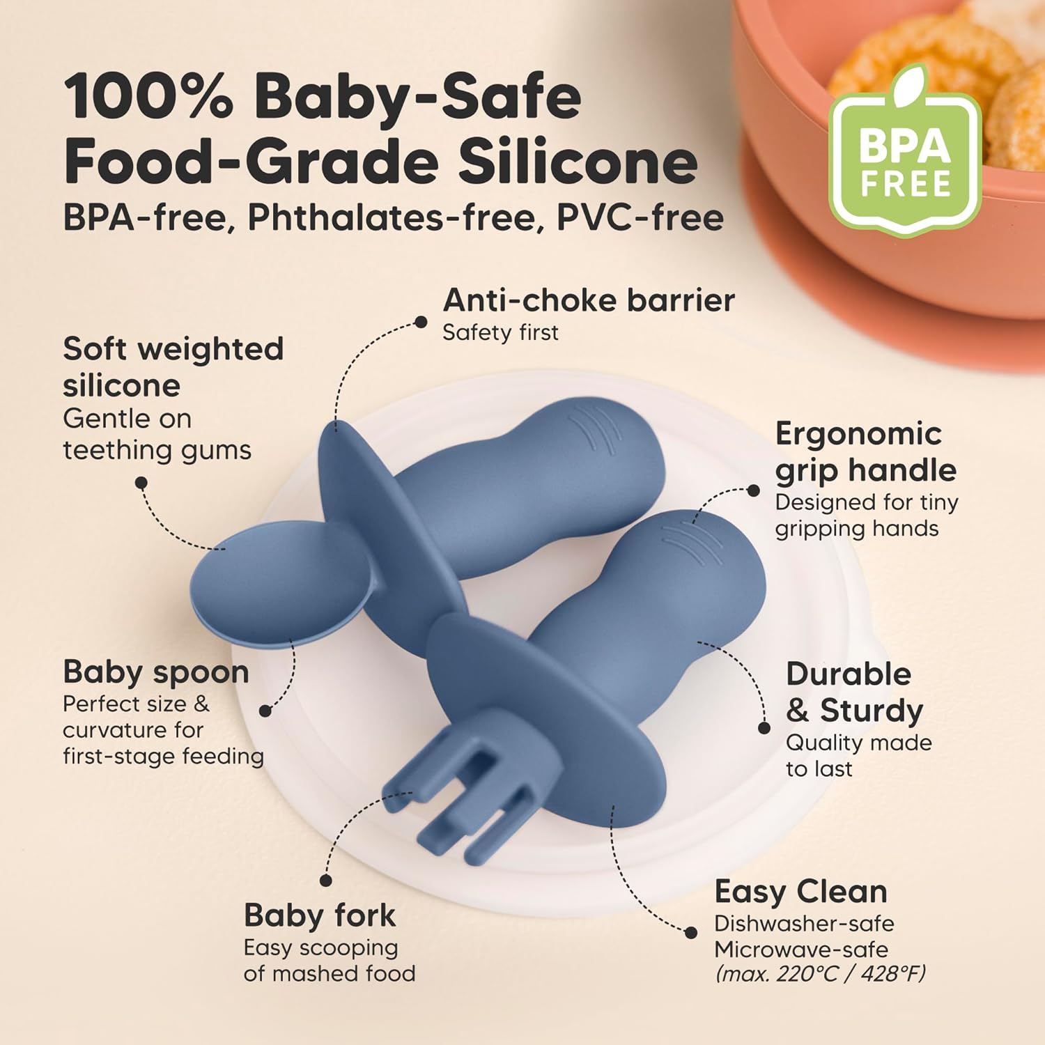 KeaBabies Silicone Baby Food Freezer Tray with Clip Lid and 2-Set Utensils
