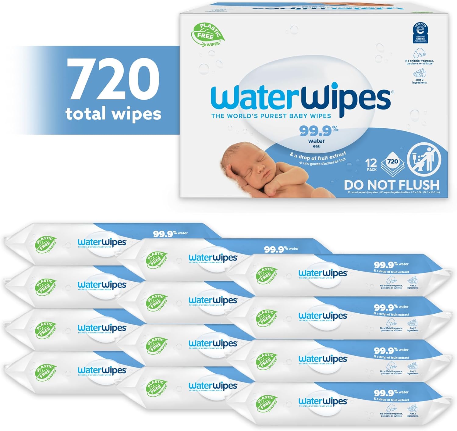 WaterWipes Plastic-Free Original Baby Wipes 60 Count Pack