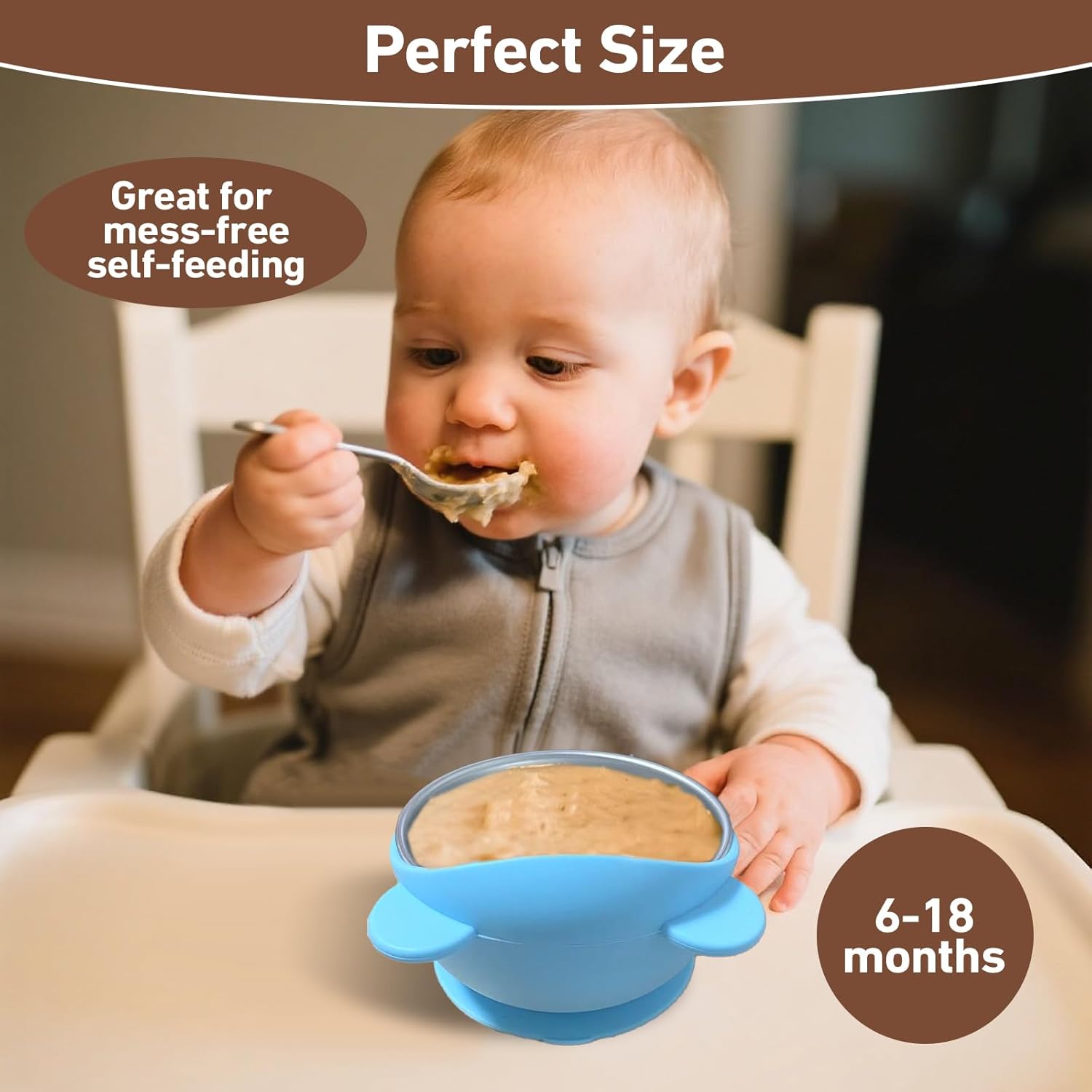 DZDOV 4 Pack Suction Baby Bowls - 8oz Stainless Steel and Silicone