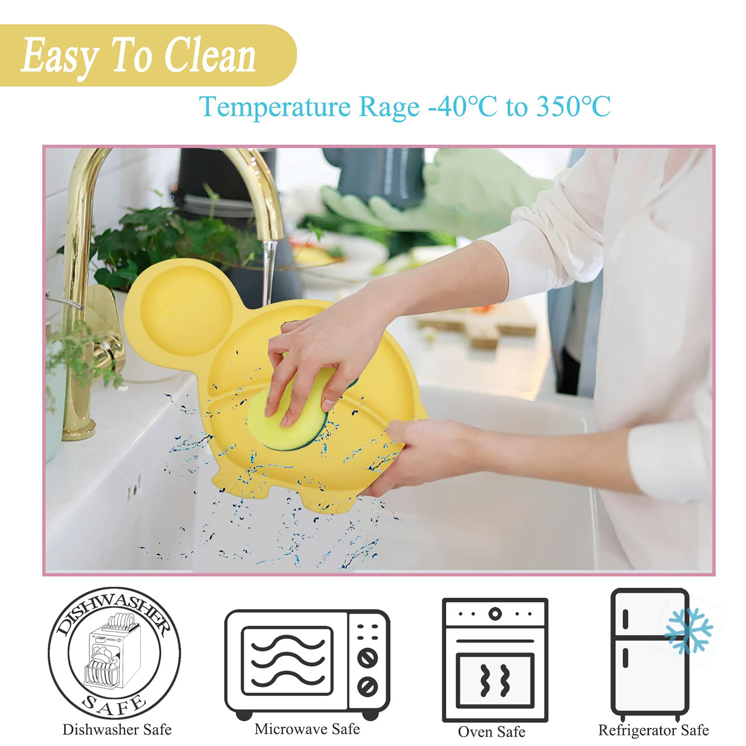 NICINGU Baby Plates with Suction - Yellow Tortoise Set of 10