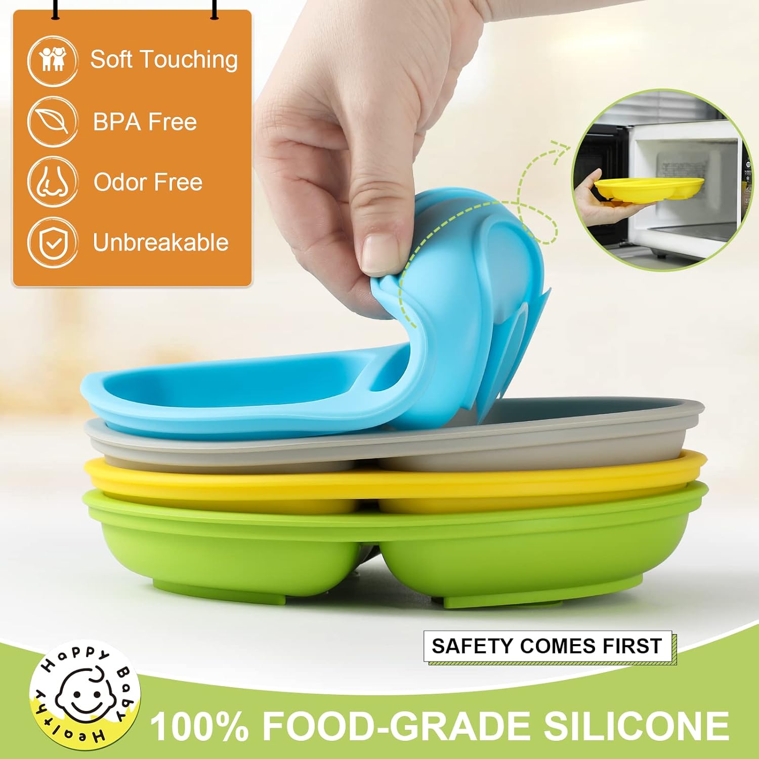 VITEVER 4 Pack Suction Plates with Lids for Baby Toddler