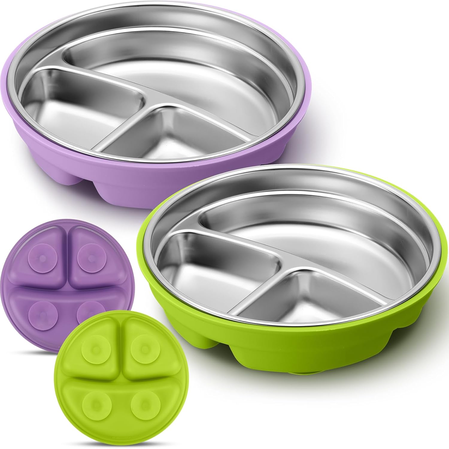 Nuogo 2 Pcs Stainless Steel Baby Plates with Suction and Silicone Shell 1