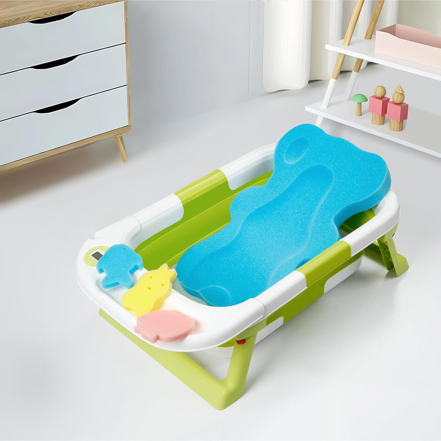 PandaEar Baby Bath Sponge Mat - Soft Newborn Cushion Odor Free Blue