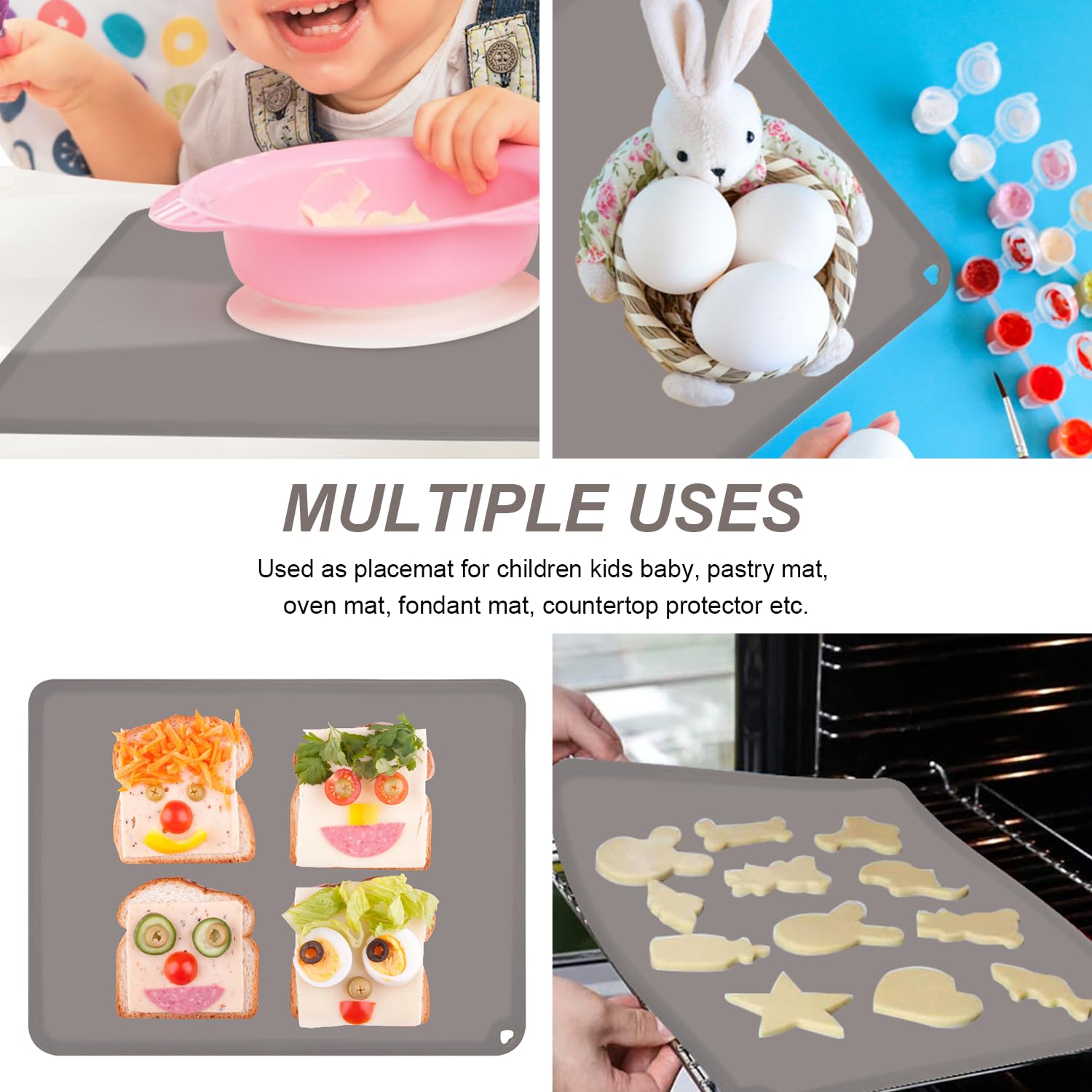 KVK 2 Pack Charcoal Silicone Placemats for Kids