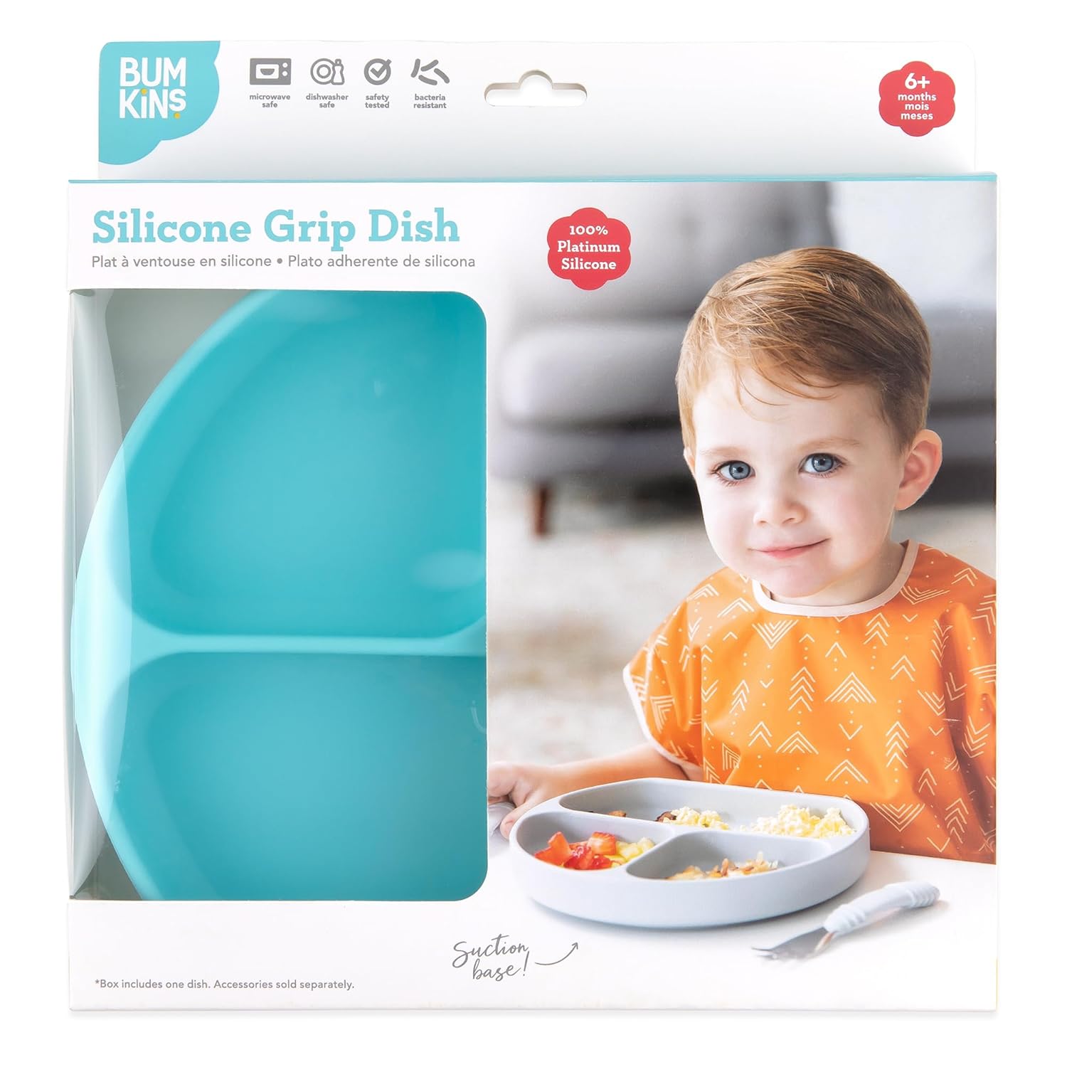 Bumkins Silicone Grip Dish - Self-Feeding Plate BPA Free Blue-GD 1 Count