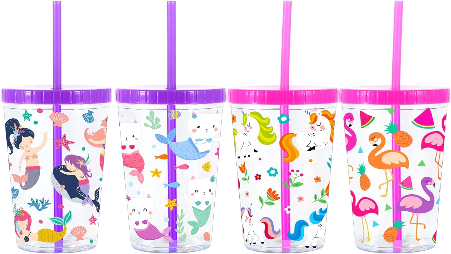 Home Tune 16oz Kids Tumbler 4 Pack - BPA Free Spill-Proof 1