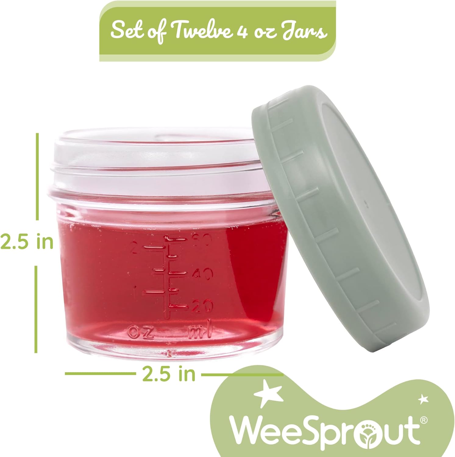 WeeSprout Glass Baby Food Storage Jars 12 Pack Set